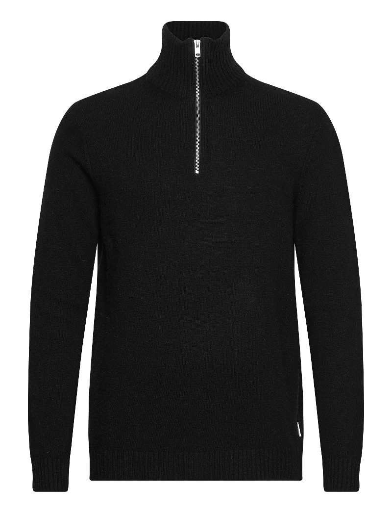 Lindbergh - Lambswool half zip knit oversize collar - halfzip strik - black - 1