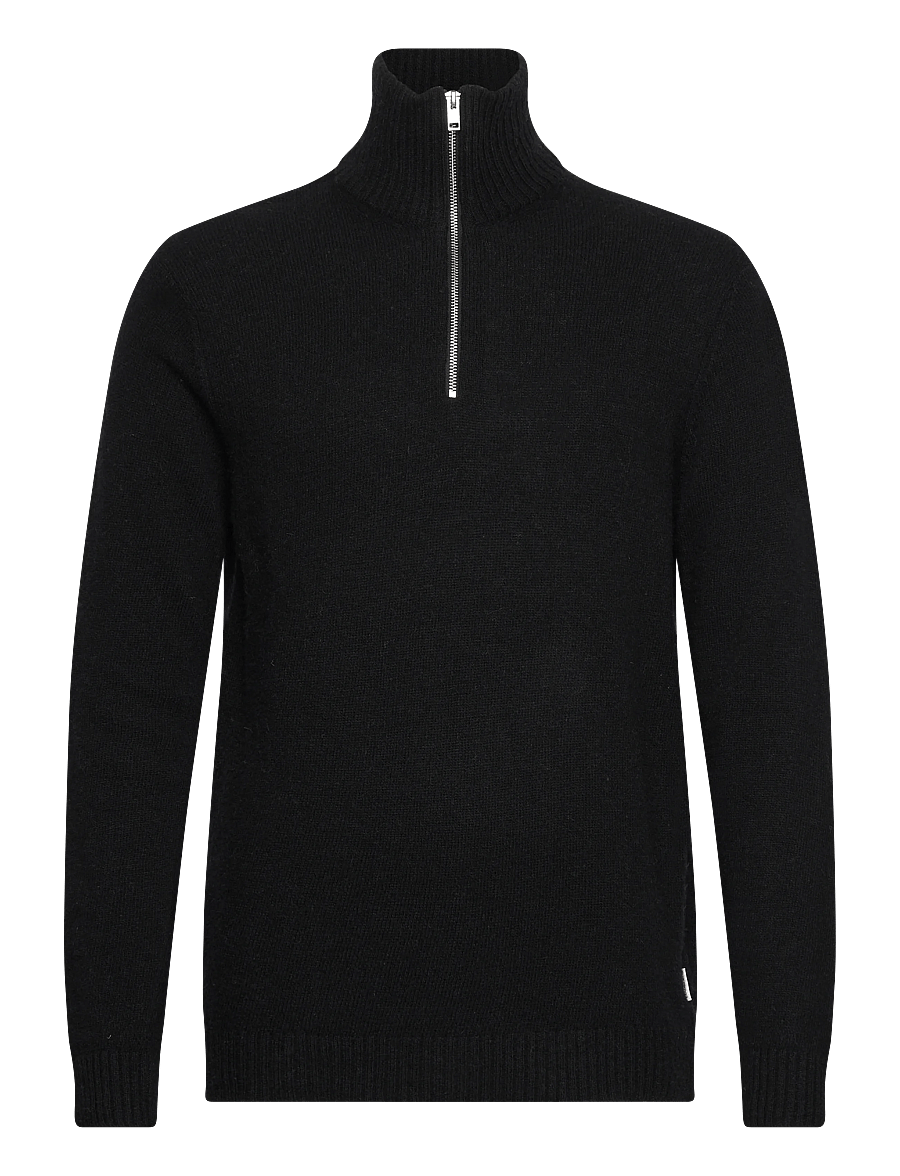 Lindbergh - Lambswool half zip knit oversize collar - halfzip strik - black - 1