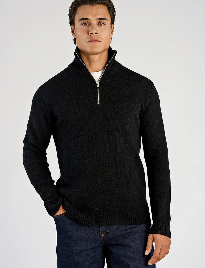 Lindbergh - Lambswool half zip knit oversize co - pullover mit halbem reißverschluss - black - 0