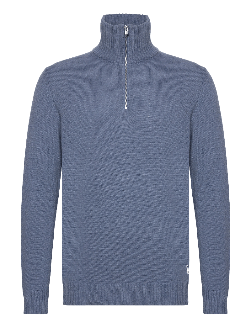 Lindbergh - Lambswool half zip knit oversize collar - halfzip strik - blue ice mel - 0