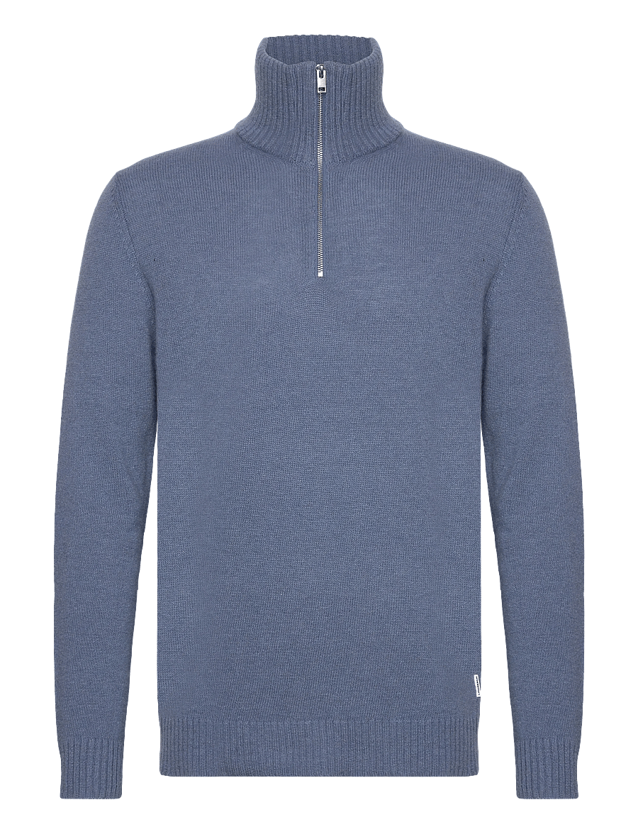 Lindbergh - Lambswool half zip knit oversize collar - pullover mit halbem reißverschluss - blue ice mel - 0