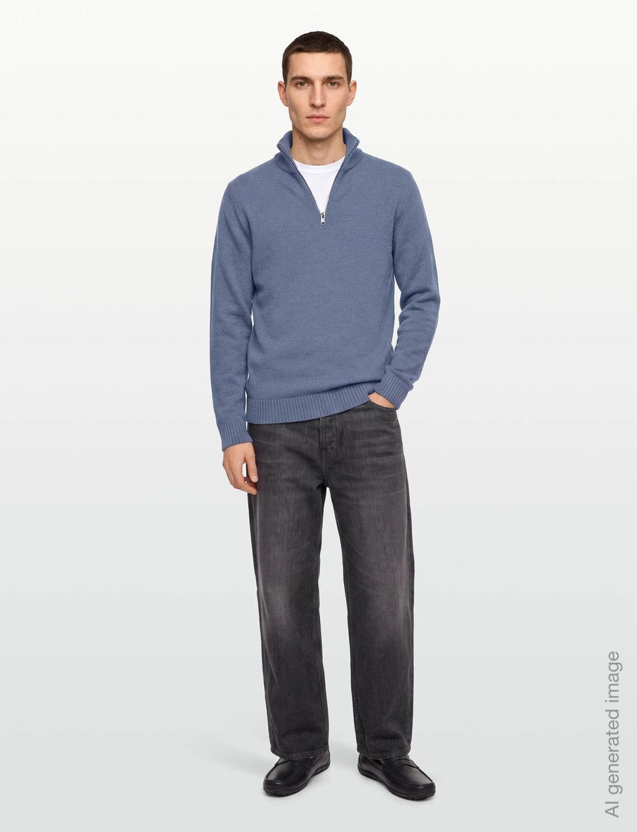 Lindbergh - Lambswool half zip knit oversize collar - halfzip strik - blue ice mel - 0