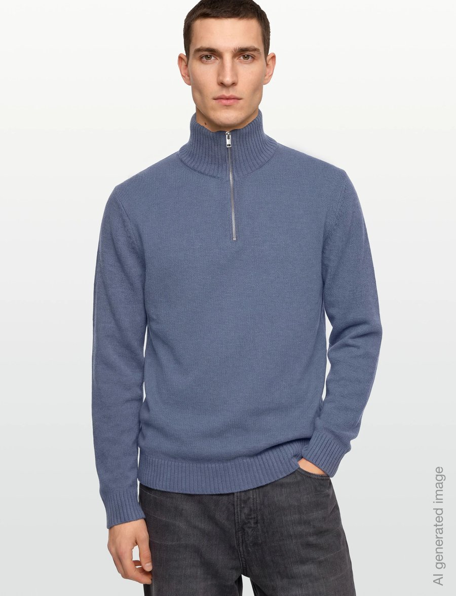 Lindbergh - Lambswool half zip knit oversize collar - halfzip strik - blue ice mel - 3