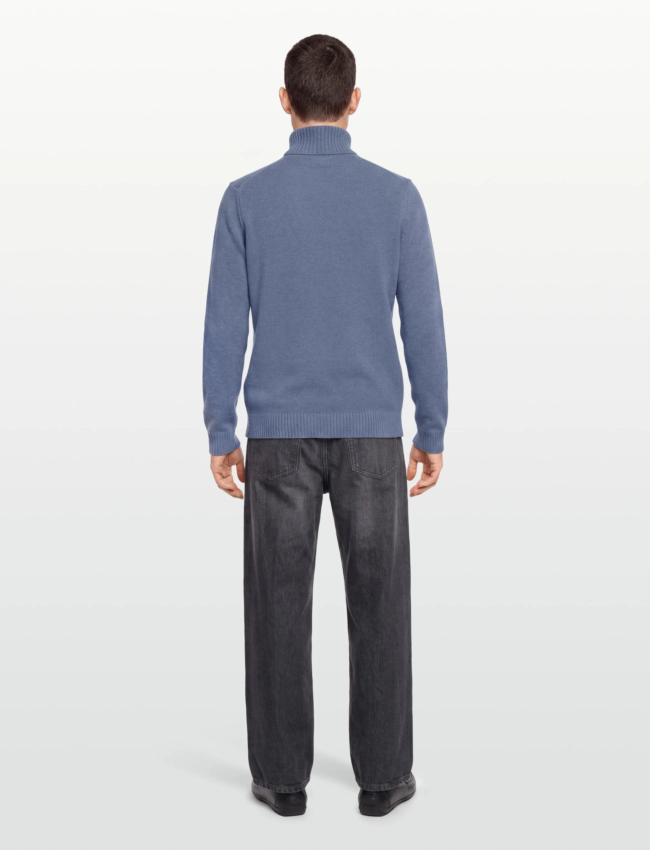 Lindbergh - Lambswool half zip knit oversize collar - mænd - blue ice mel - 4