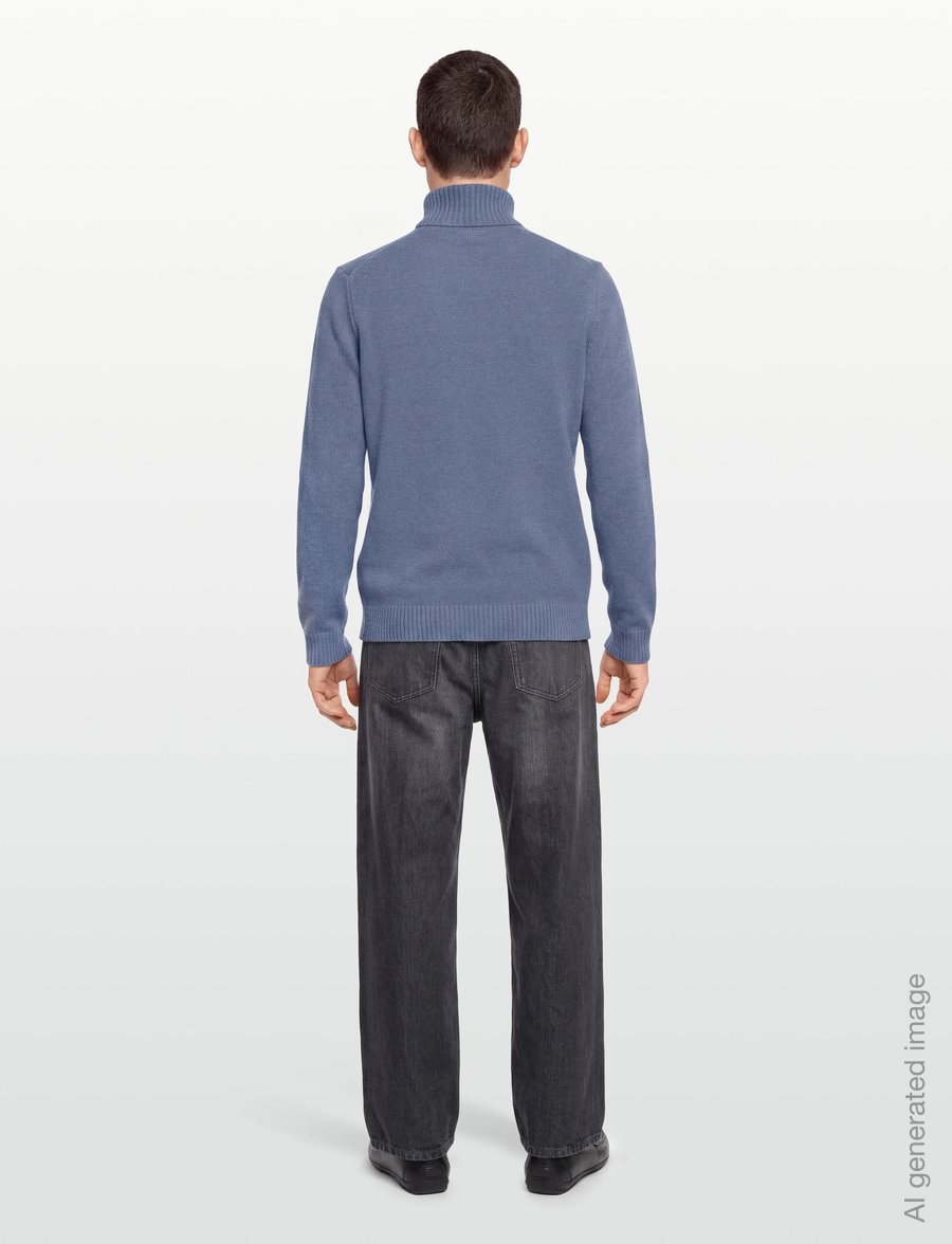 Lindbergh - Lambswool half zip knit oversize collar - halfzip strik - blue ice mel - 4