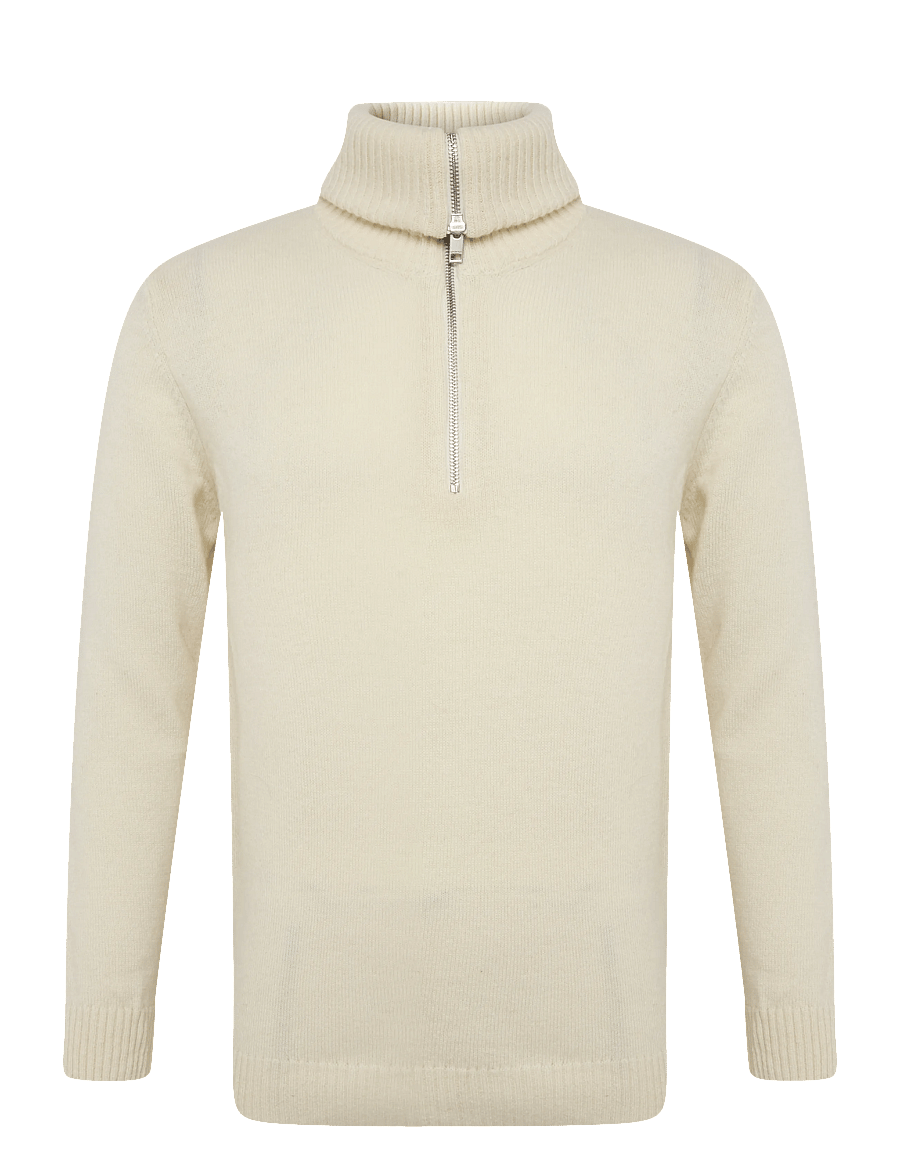 Lindbergh - Lambswool half zip knit oversize collar - pullover mit halbem reißverschluss - chalk white - 0