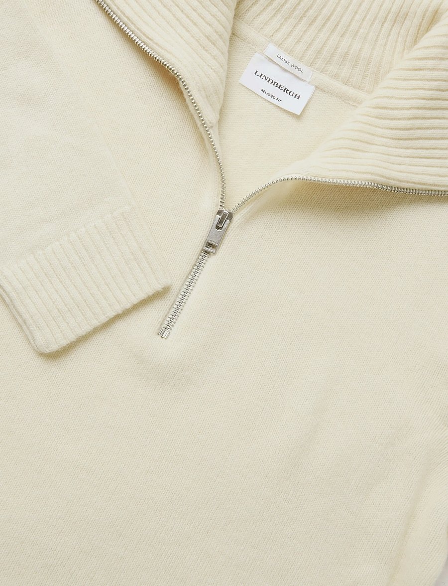 Lindbergh - Lambswool half zip knit oversize collar - pullover mit halbem reißverschluss - chalk white - 2