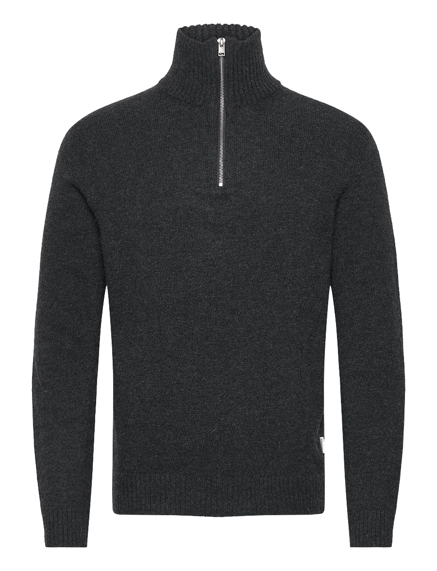 Lindbergh - Lambswool half zip knit oversize collar - pullover mit halbem reißverschluss - charcoal mel - 1