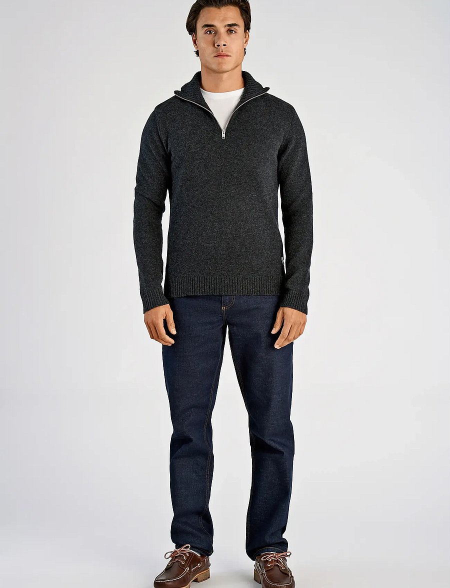 Lindbergh - Lambswool half zip knit oversize collar - pullover mit halbem reißverschluss - charcoal mel - 4