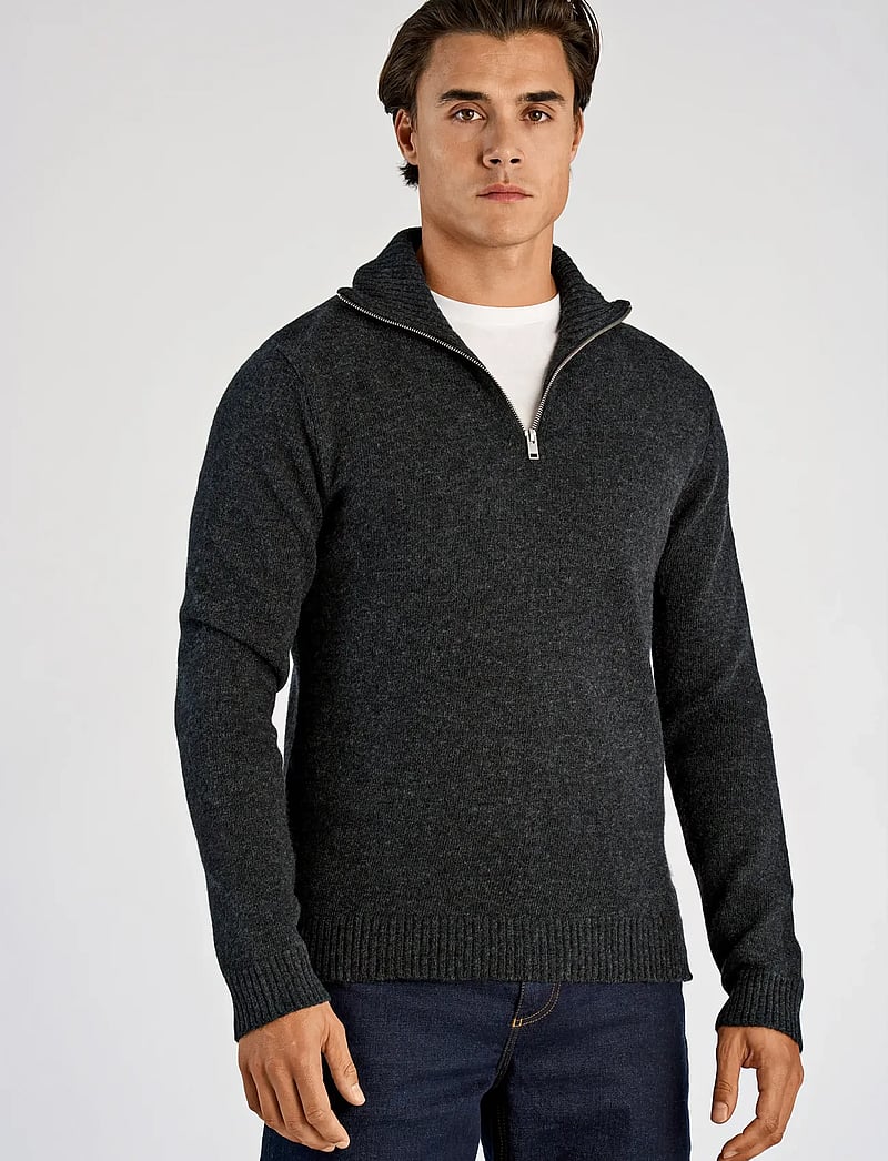 Lindbergh - Lambswool half zip knit oversize co - pullover mit halbem reißverschluss - charcoal mel - 0