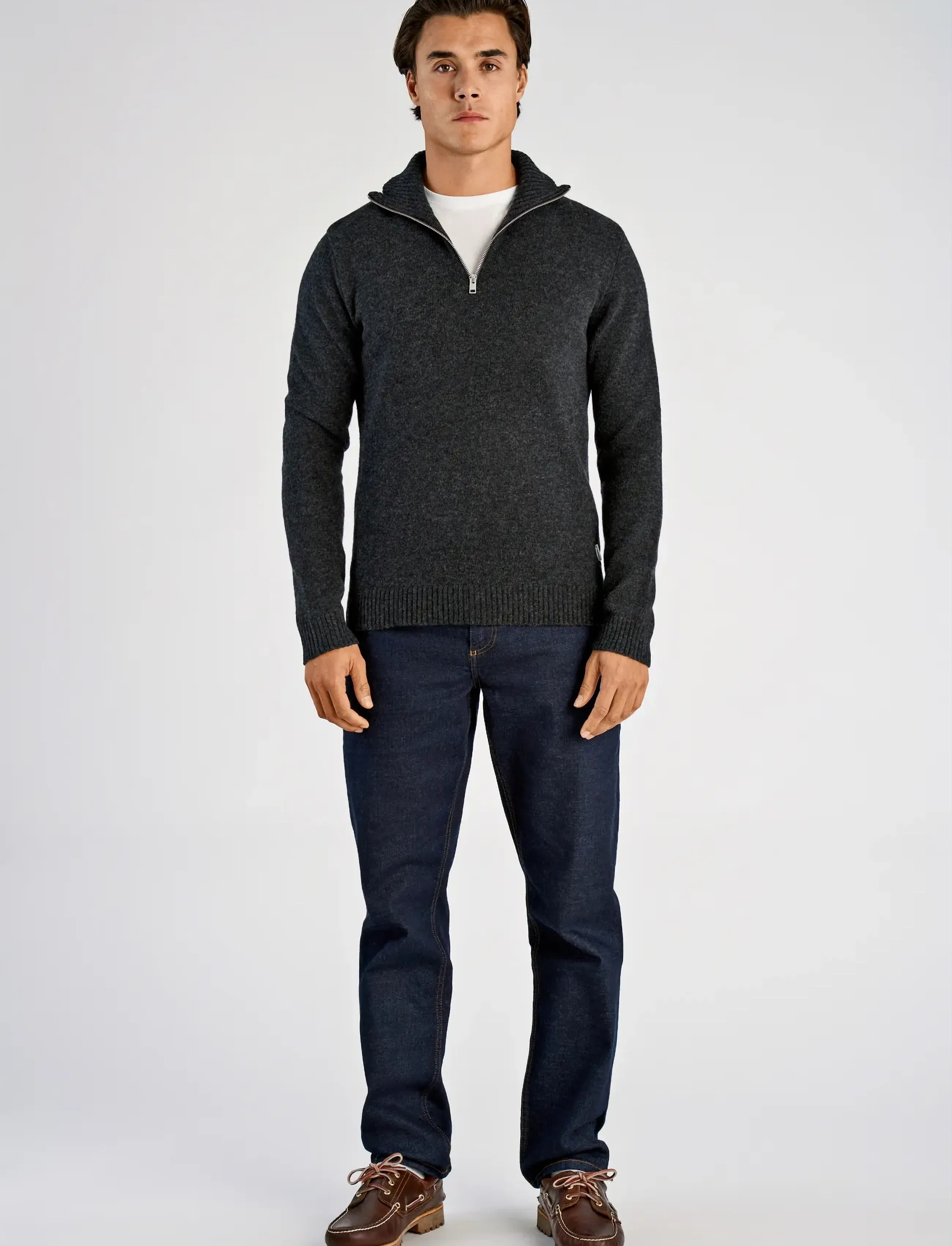 Lindbergh - Lambswool half zip knit oversize collar - halfzip strik - charcoal mel - 4