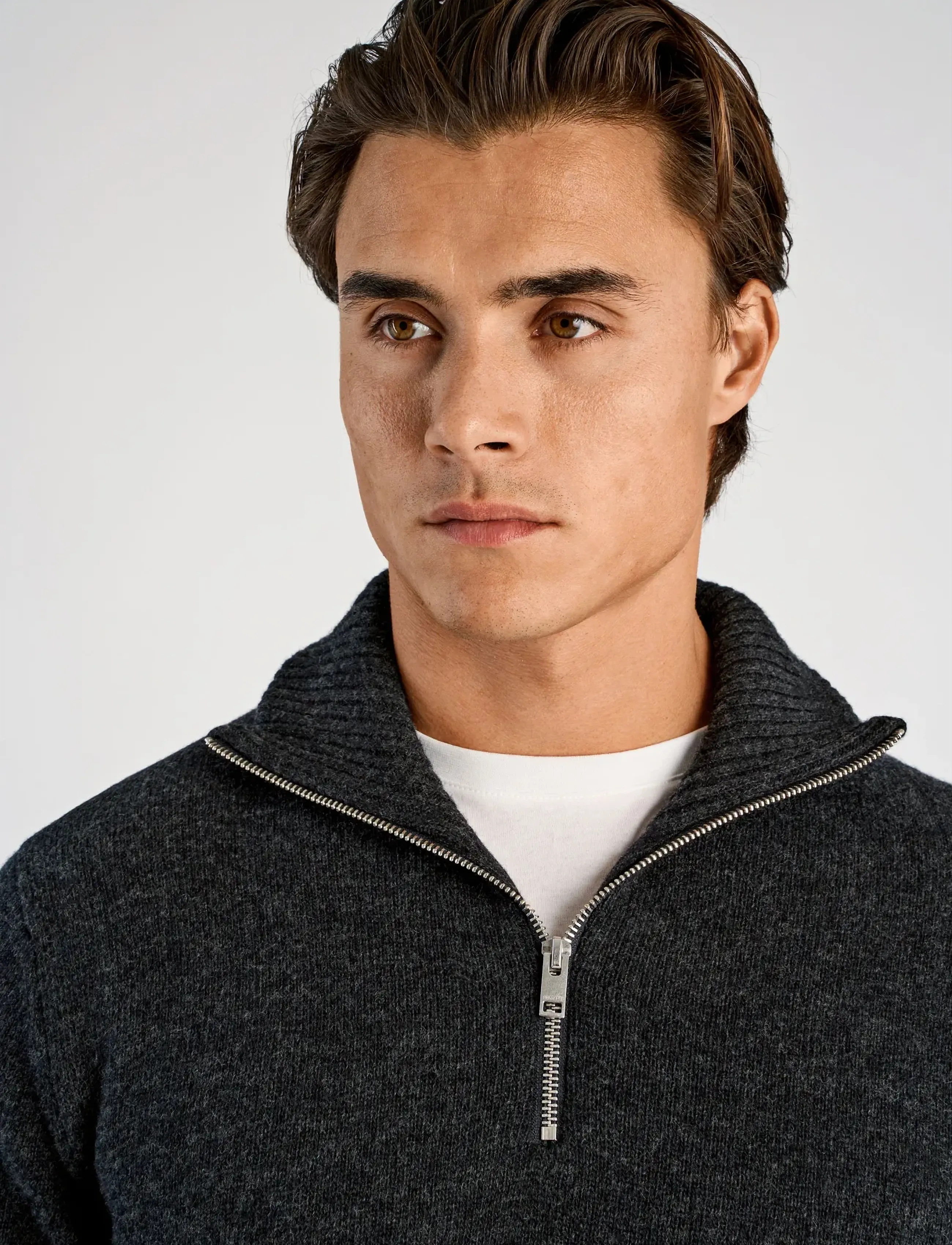 Lindbergh - Lambswool half zip knit oversize collar - halfzip strik - charcoal mel - 5