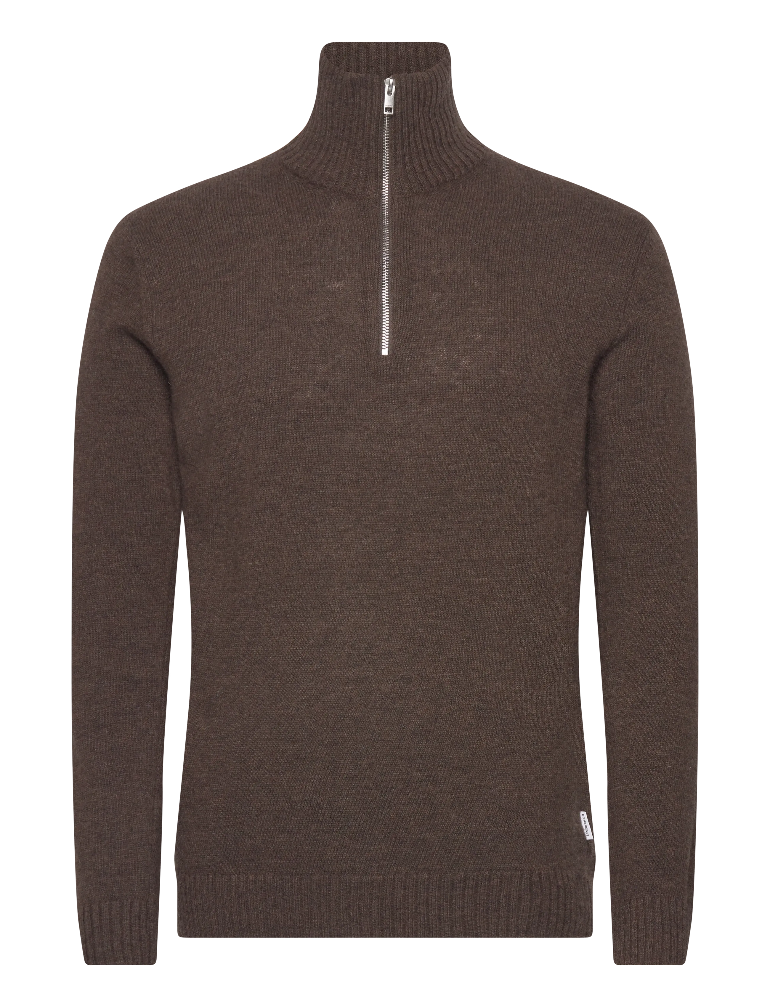Lindbergh Lambswool half zip knit oversize collar - Strik - DK BROWN MEL / brown