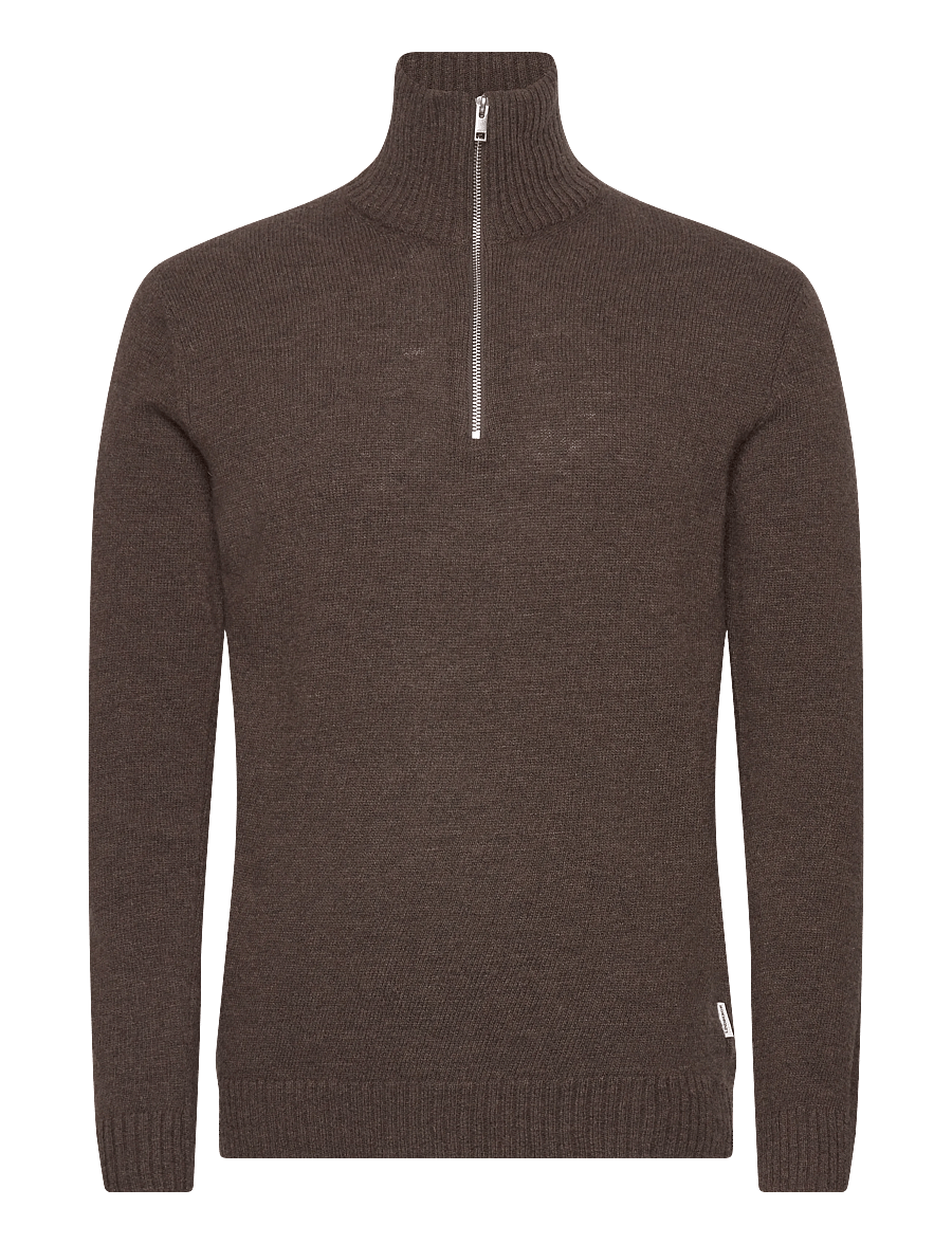 Lindbergh - Lambswool half zip knit oversize collar - halfzip strik - dk brown mel - 0