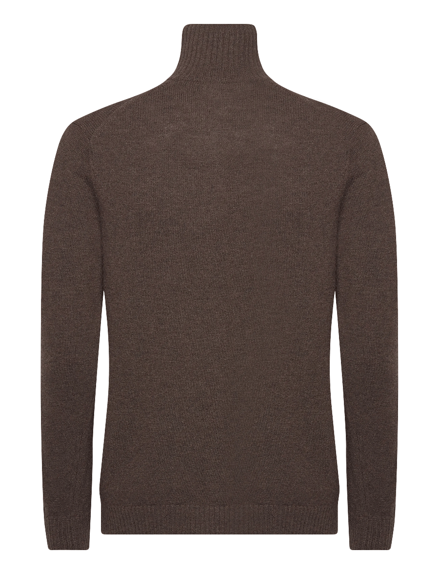 Lindbergh - Lambswool half zip knit oversize collar - halfzip strik - dk brown mel - 1