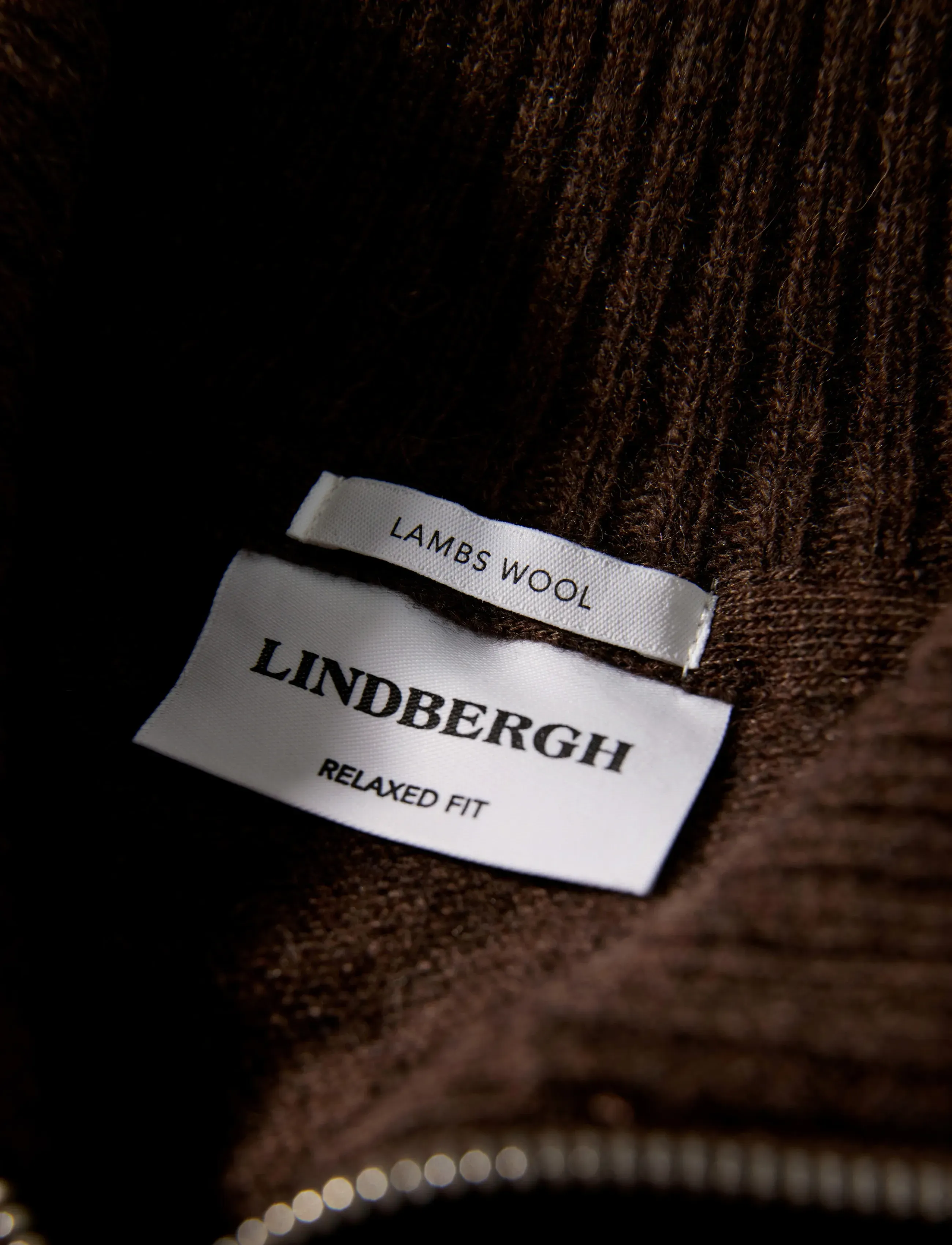Lindbergh - Lambswool half zip knit oversize collar - halfzip strik - dk brown mel - 2