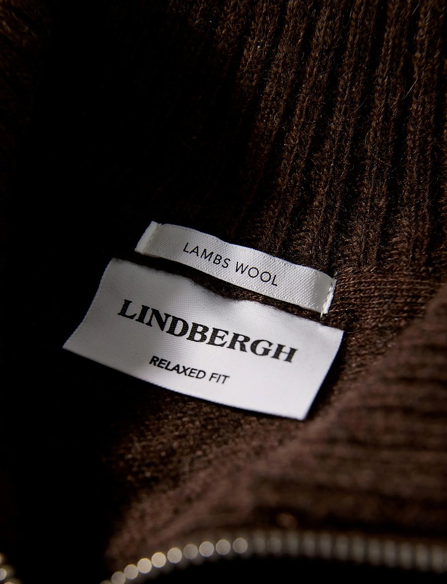 Lindbergh - Lambswool half zip knit oversize collar - halfzip strik - dk brown mel - 2