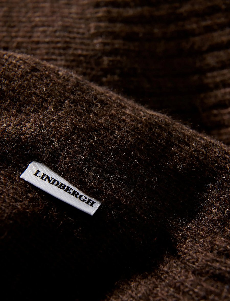 Lindbergh - Lambswool half zip knit oversize collar - halfzip strik - dk brown mel - 4