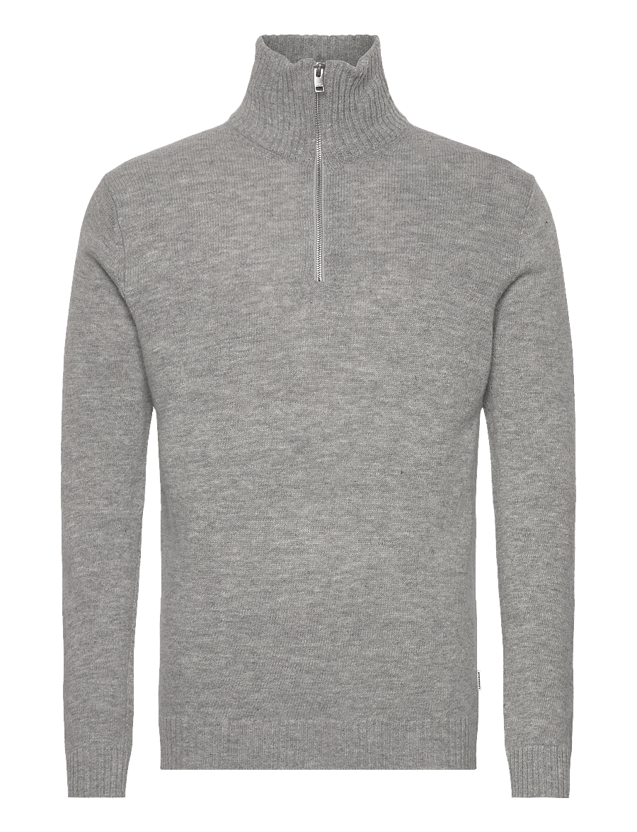 Lindbergh - Lambswool half zip knit oversize collar - halfzip strik - mid grey mel - 1