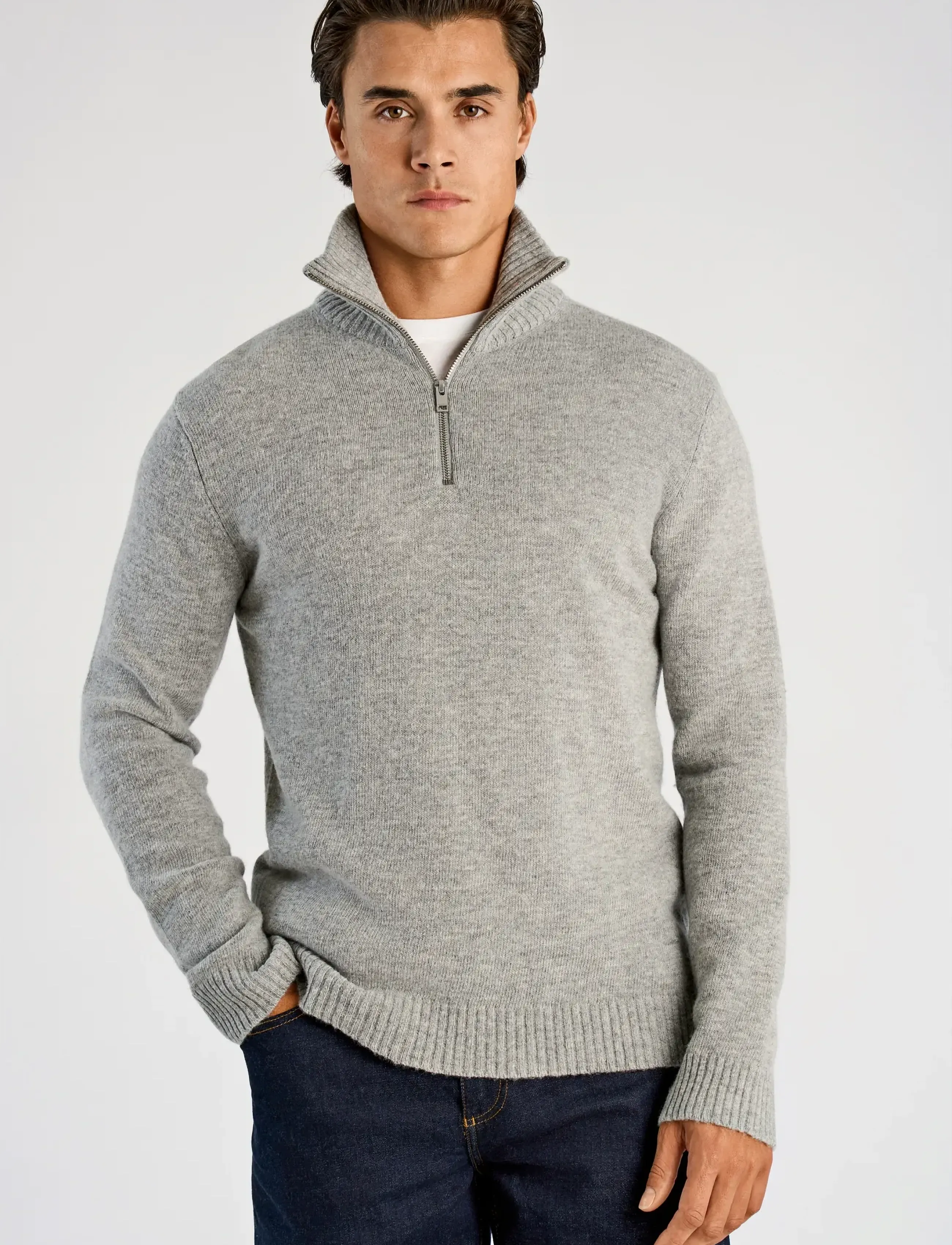 Lindbergh Lambswool Half Zip Knit Oversize Collar stickade tröjor herr – bild 2