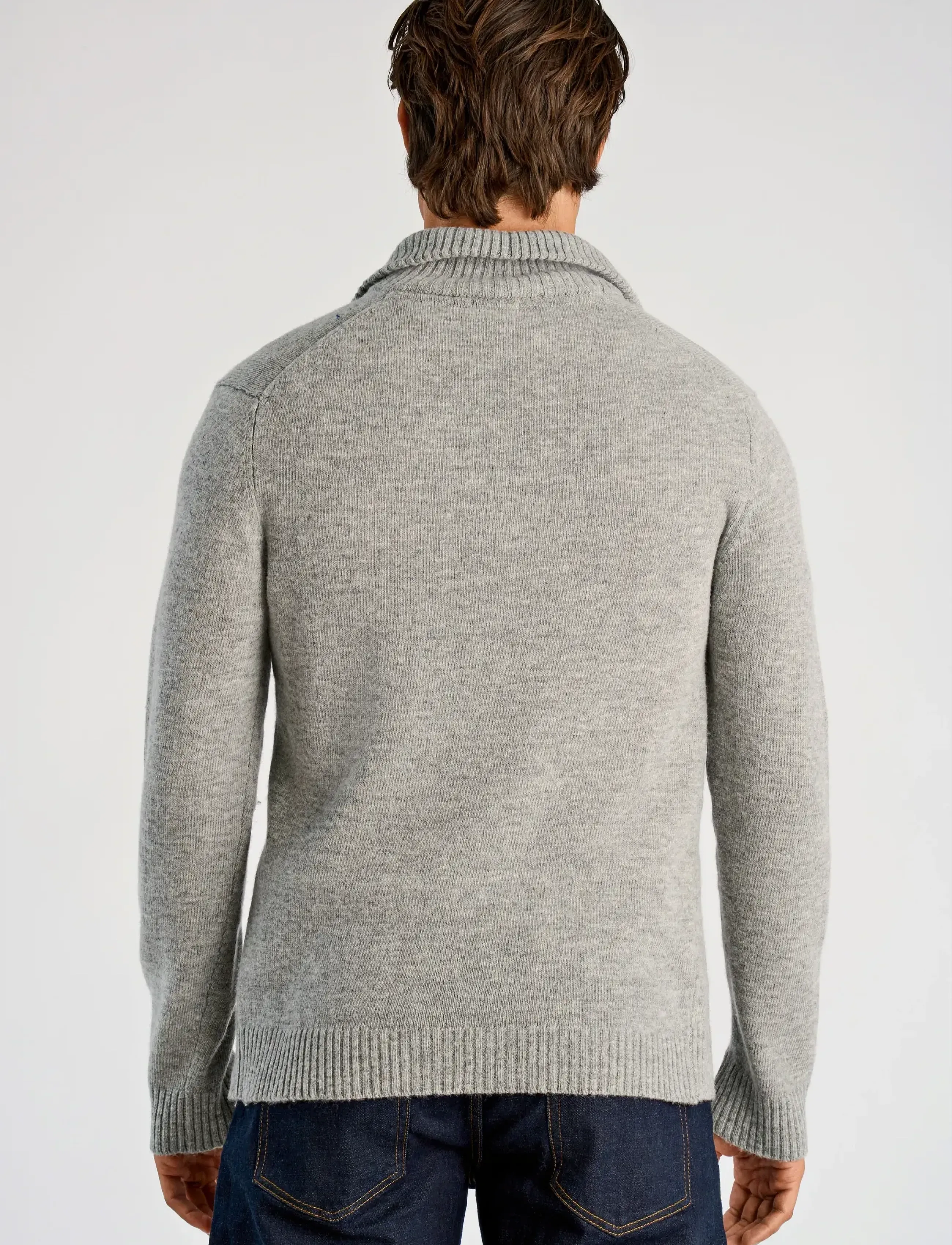 Lindbergh - Lambswool half zip knit oversize collar - halfzip strik - mid grey mel - 3
