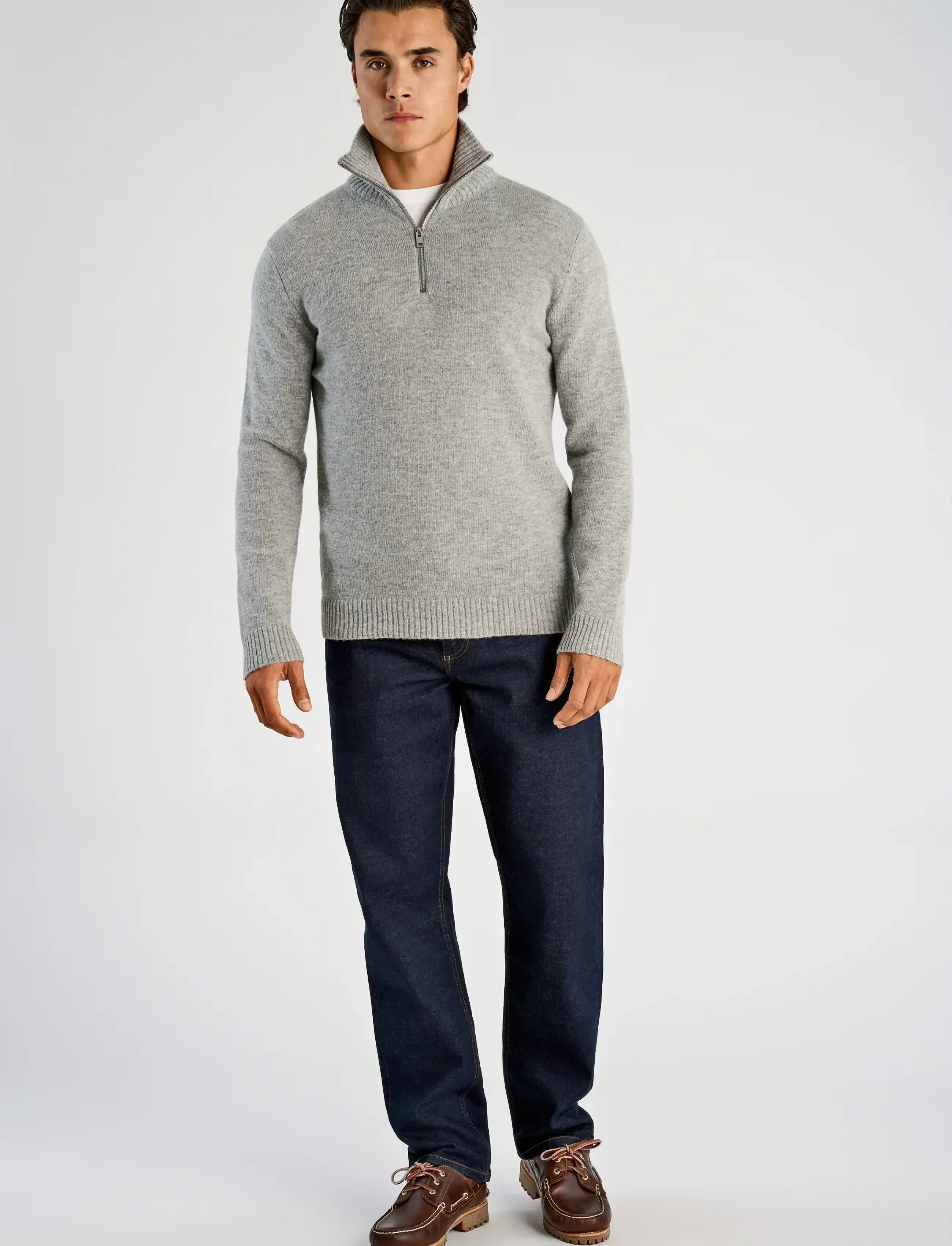 Lindbergh - Lambswool half zip knit oversize collar - halfzip strik - mid grey mel - 4