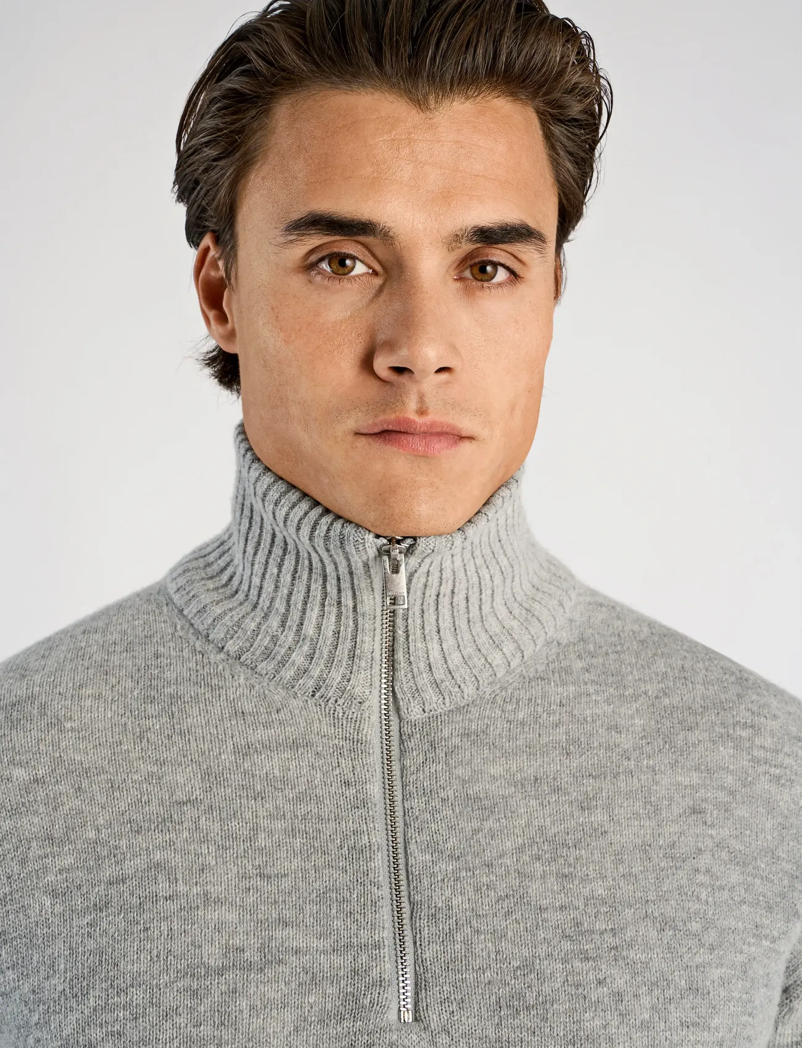 Lindbergh - Lambswool half zip knit oversize collar - halfzip strik - mid grey mel - 5