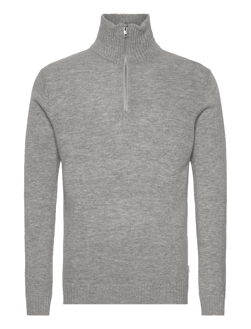Lindbergh - Lambswool half zip knit oversize co - pullover mit halbem reißverschluss - mid grey mel - 1