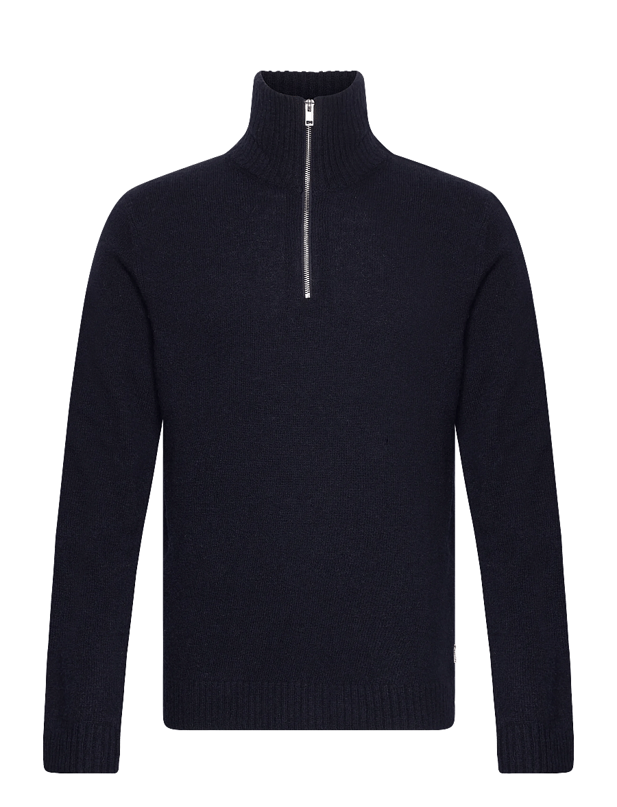 Lindbergh - Lambswool half zip knit oversize collar - halfzip strik - navy - 1