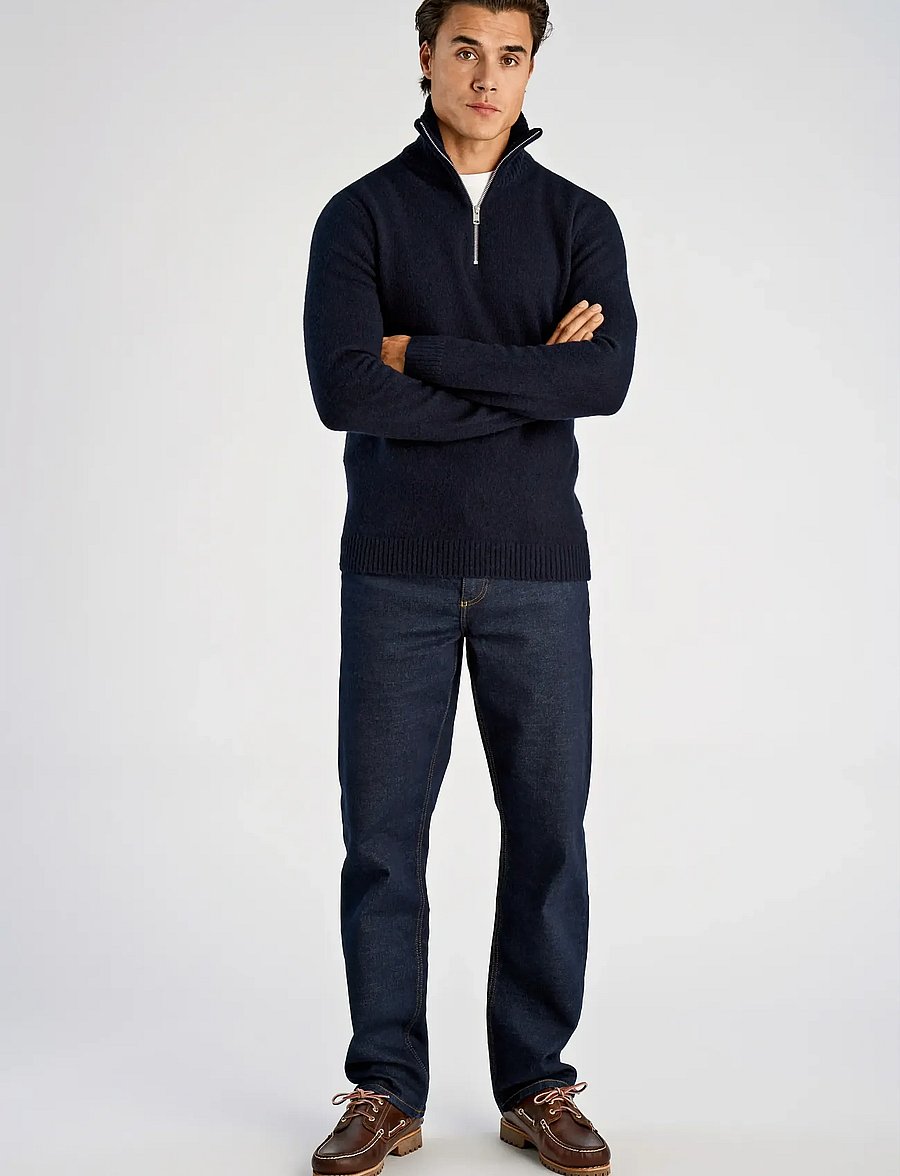 Lindbergh - Lambswool half zip knit oversize collar - halfzip strik - navy - 4
