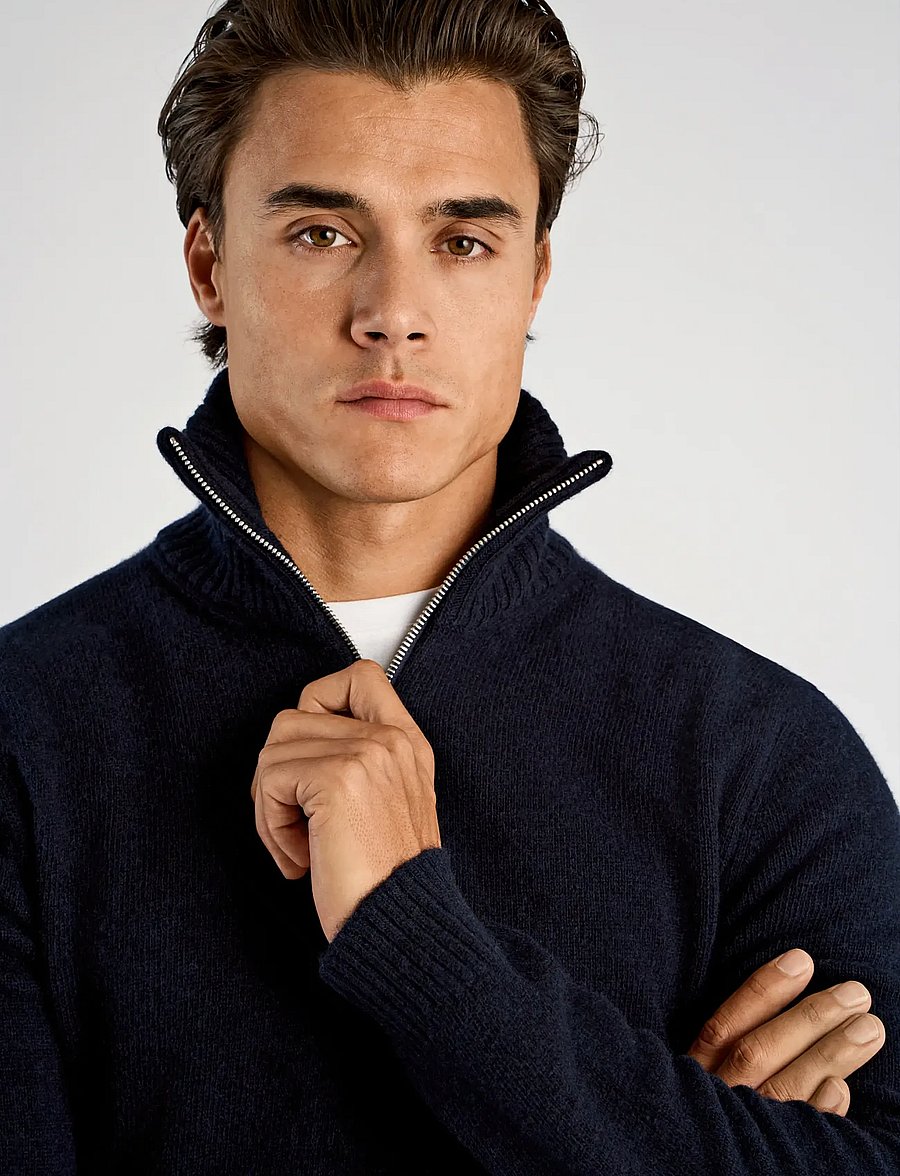 Lindbergh - Lambswool half zip knit oversize collar - halfzip strik - navy - 5