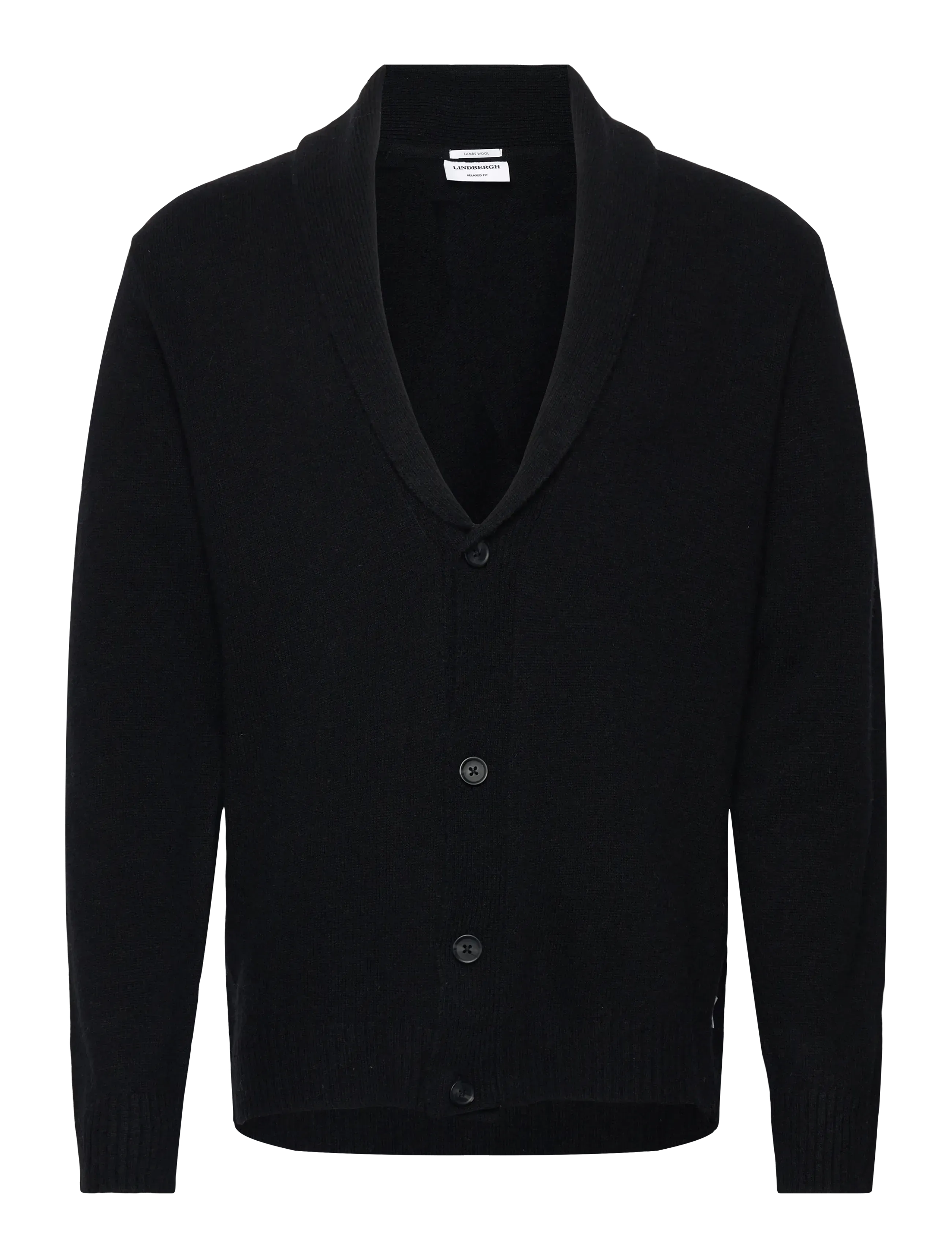 Lindbergh Lambswool shawlcollar cardigan - Strickmode - BLACK / black