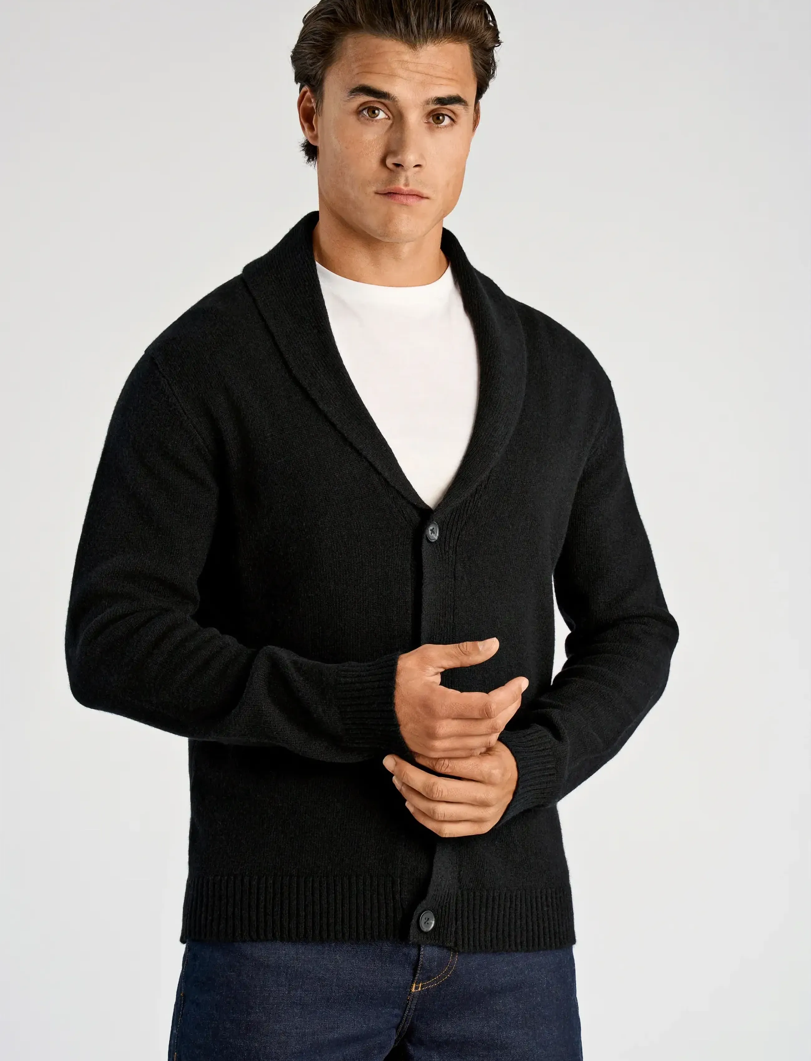 Lindbergh Lambswool Shawlcollar Cardigan, Mænd, Sjal Krave Cardigan, Sort, Str: XL