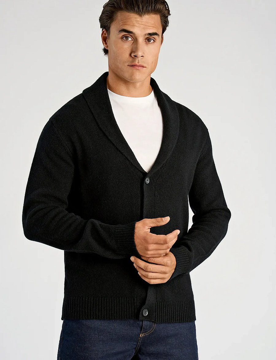 Lindbergh - Lambswool shawlcollar cardigan - vesten - black - 0