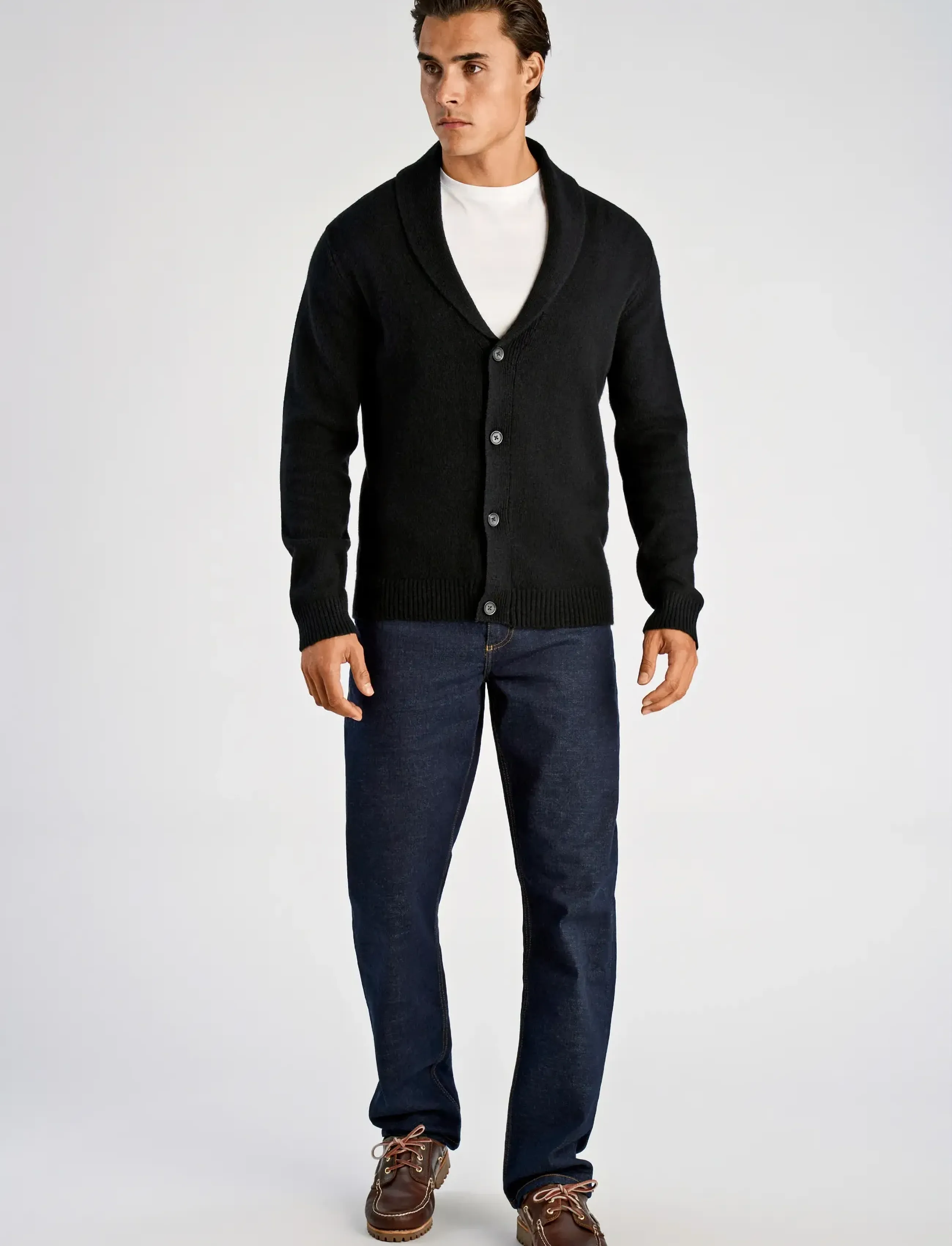 Lindbergh - Lambswool shawlcollar cardigan - cardigans - black - 4