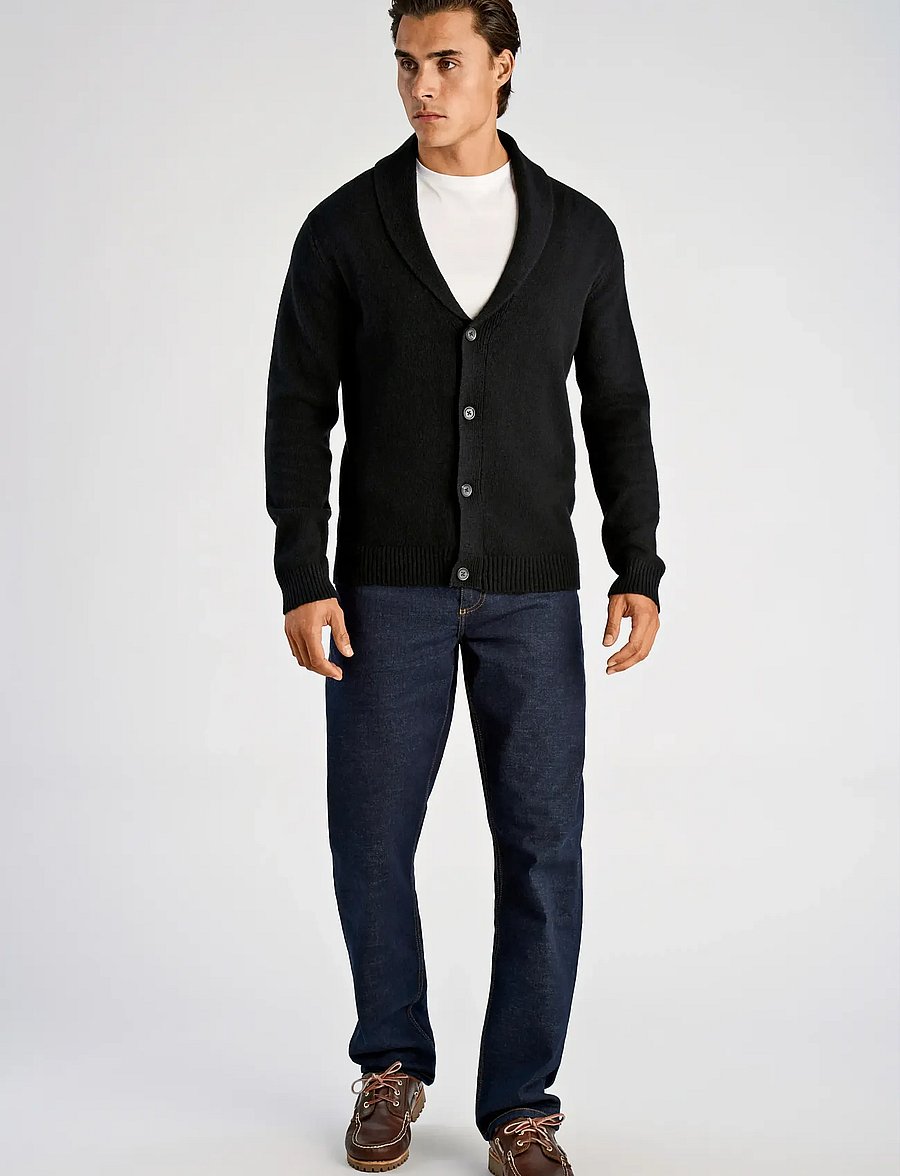 Lindbergh - Lambswool shawlcollar cardigan - vesten - black - 4