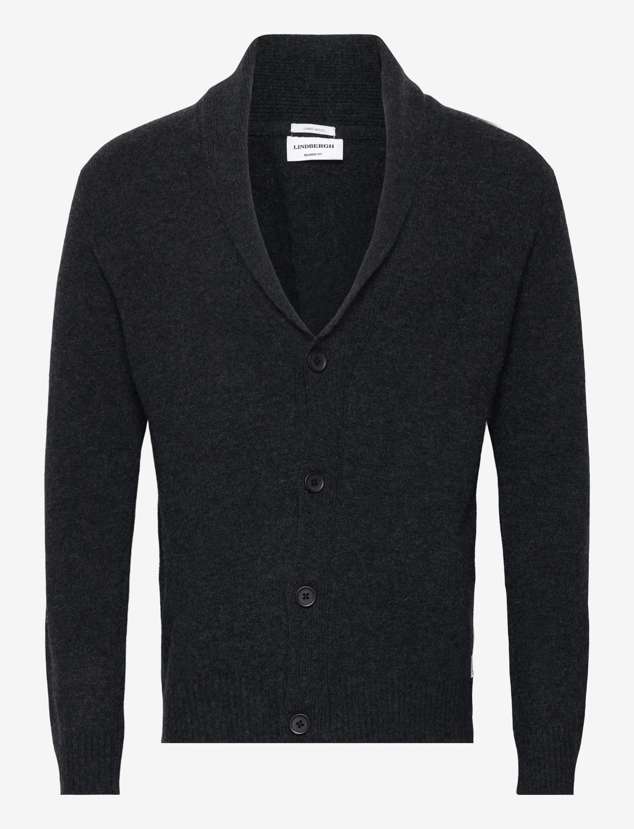 Lindbergh - Lambswool shawlcollar cardigan - koftor - charcoal mel - 1