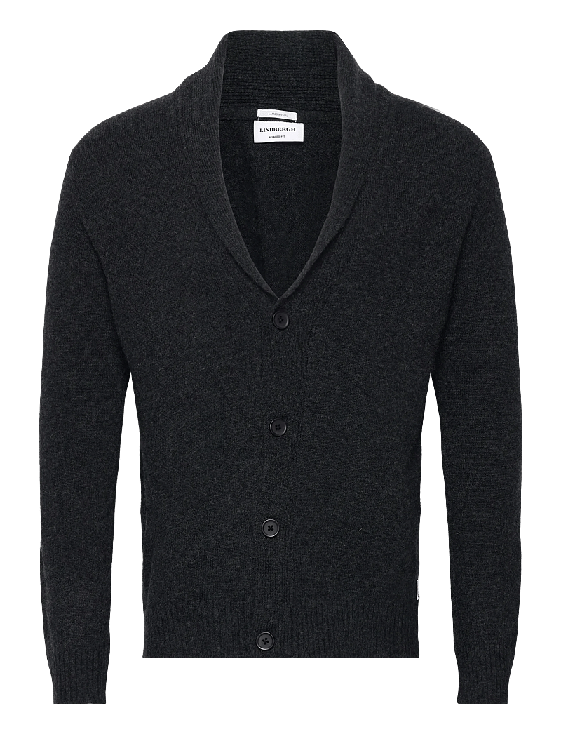 Lindbergh - Lambswool shawlcollar cardigan - koftor - charcoal mel - 1