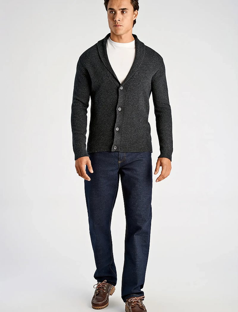 Lindbergh - Lambswool shawlcollar cardigan - koftor - charcoal mel - 4