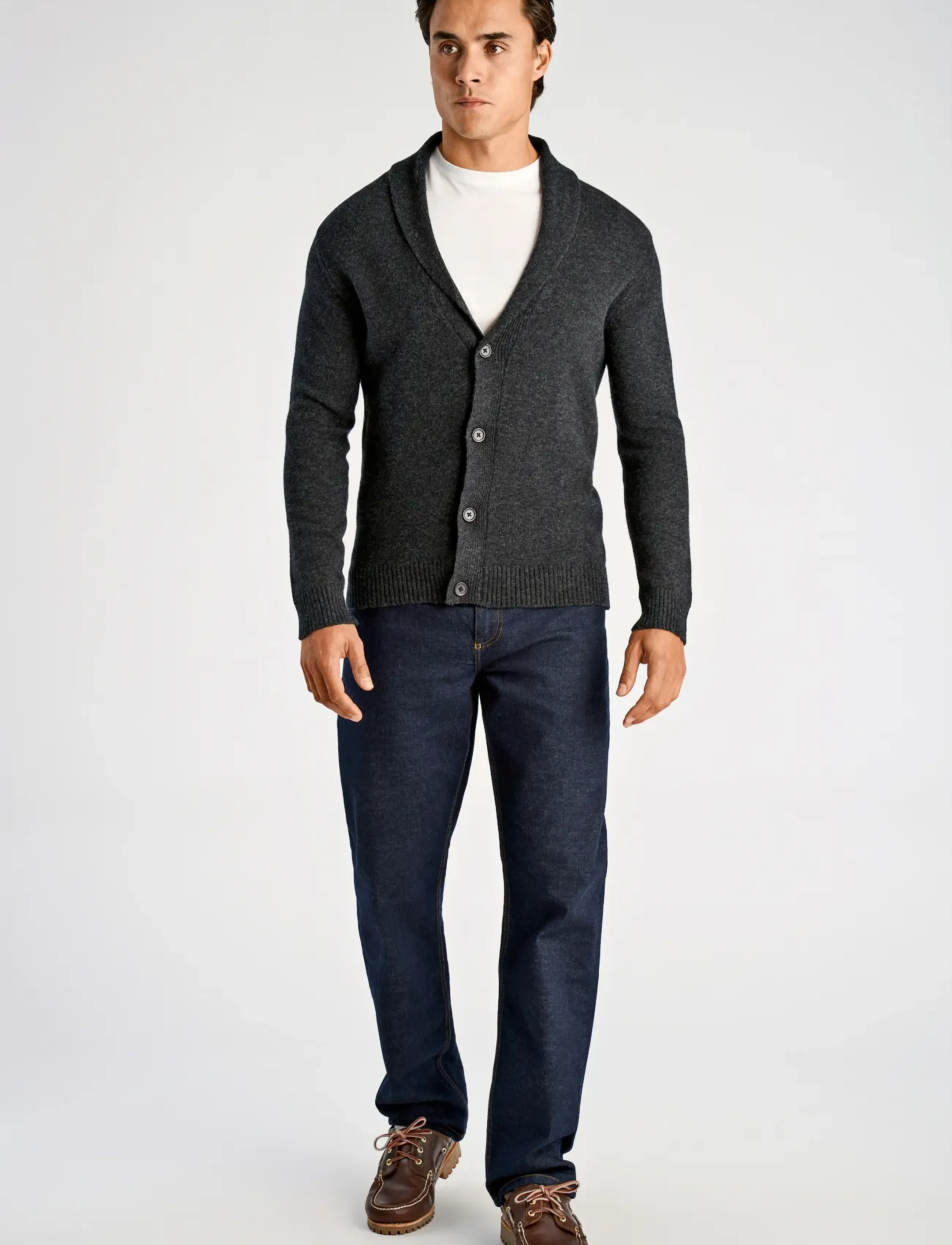 Lindbergh - Lambswool shawlcollar cardigan - cardigans - charcoal mel - 4