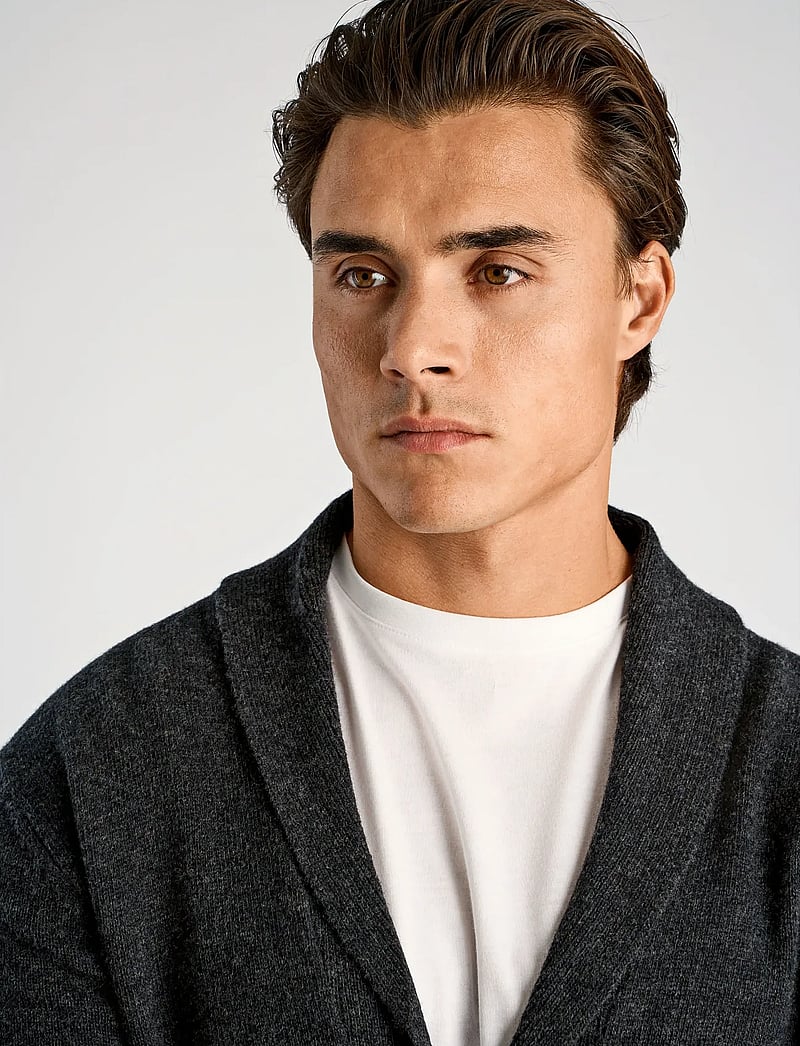 Lindbergh - Lambswool shawlcollar cardigan - koftor - charcoal mel - 5