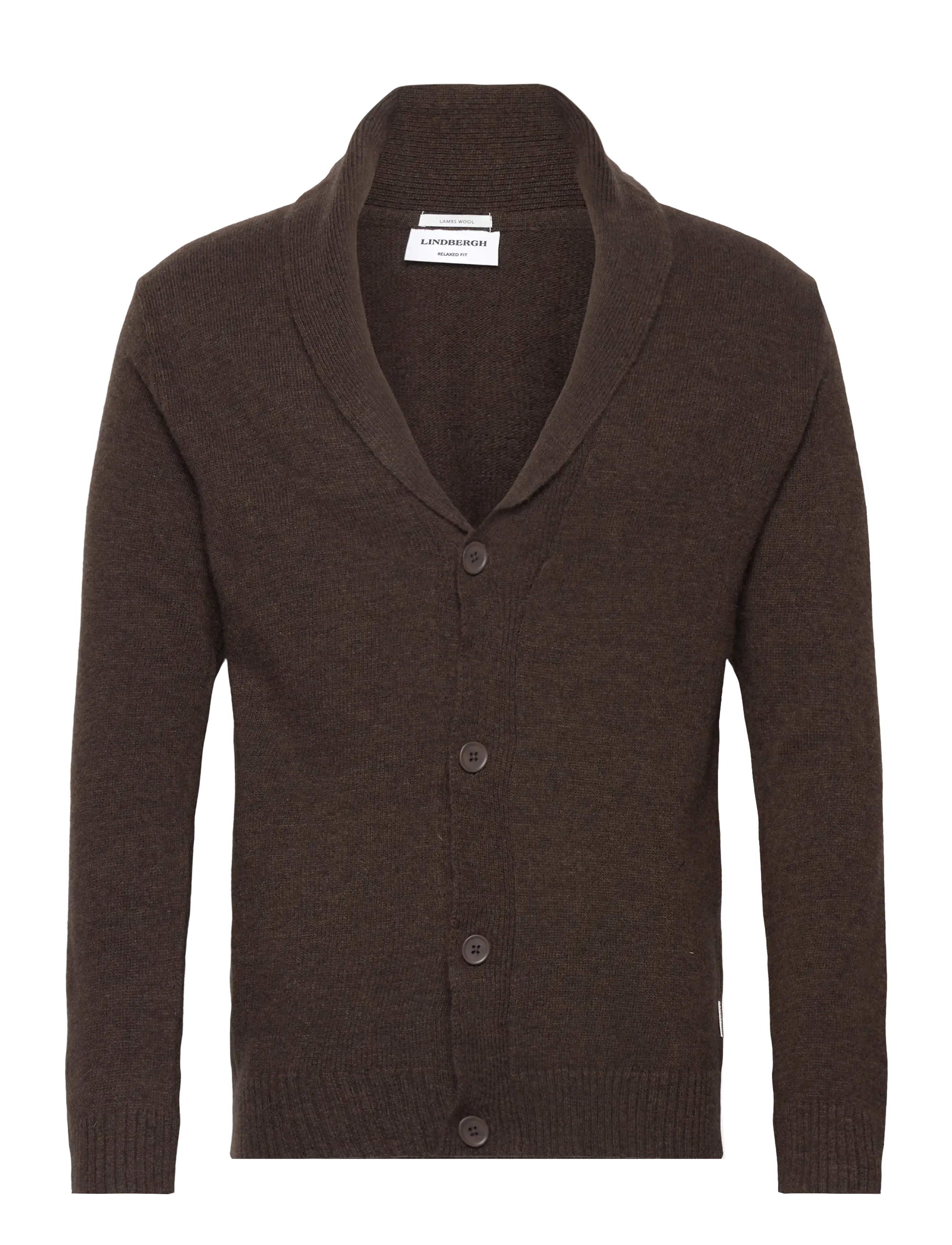 Lindbergh - Lambswool shawlcollar cardigan - cardigans - dk brown mel - 1