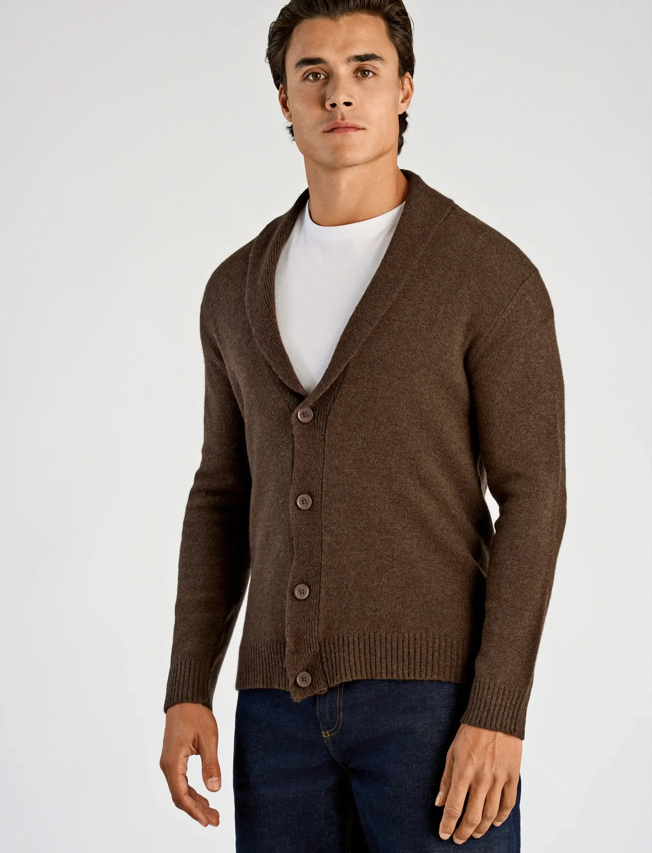 Lindbergh - Lambswool shawlcollar cardigan - cardigans - dk brown mel - 4