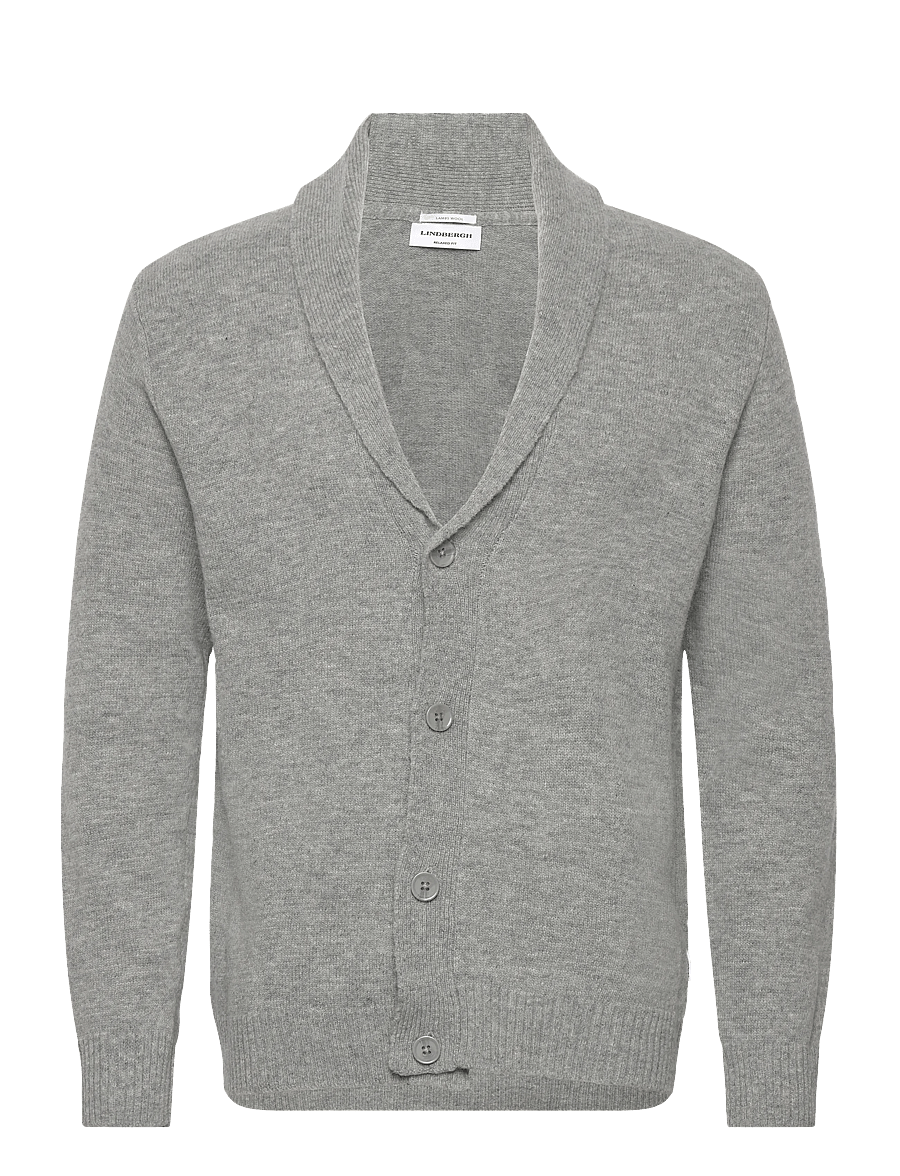 Lindbergh - Lambswool shawlcollar cardigan - gilets - mid grey mel - 0