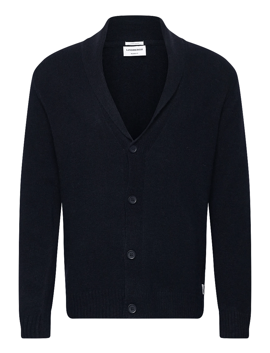 Lindbergh - Lambswool shawlcollar cardigan - gilets - navy - 1