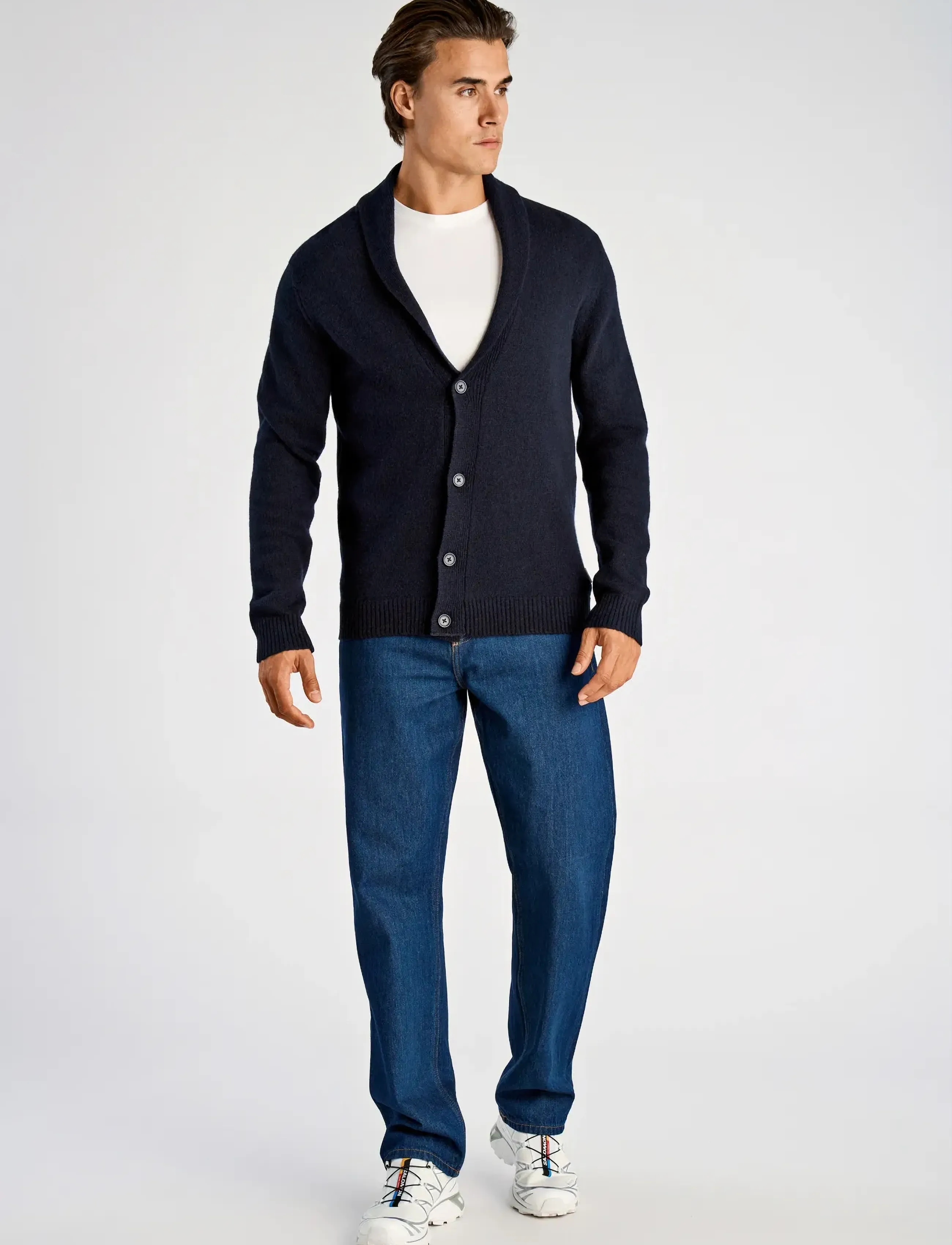 Lindbergh - Lambswool shawlcollar cardigan - gilets - navy - 4