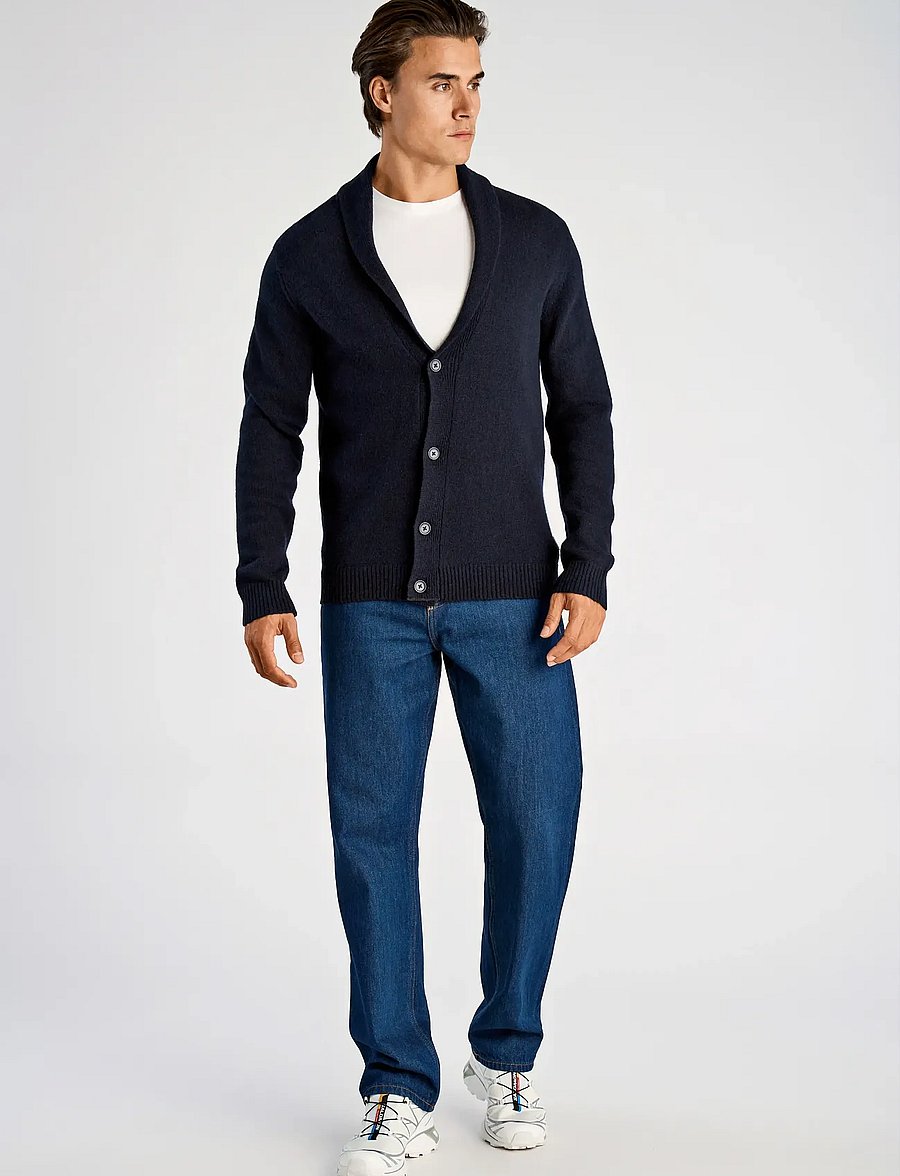 Lindbergh - Lambswool shawlcollar cardigan - gilets - navy - 4