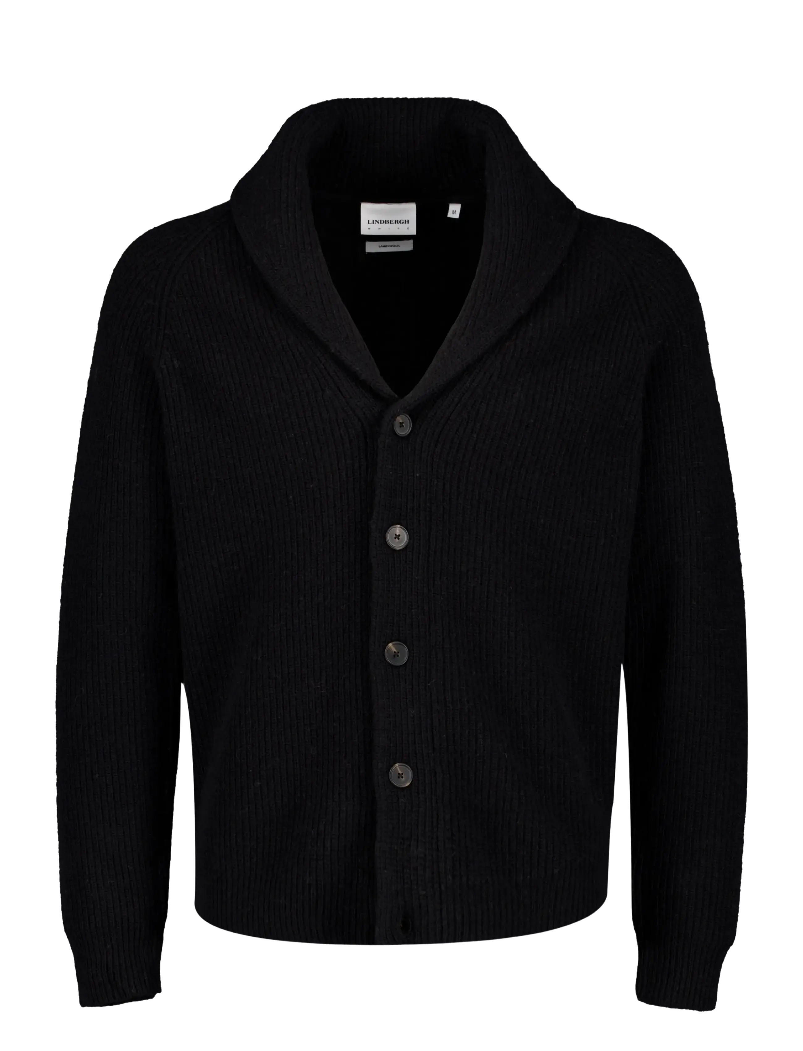 Lindbergh Lambswool shawlcollar cardigan - Riided - BLACK / black