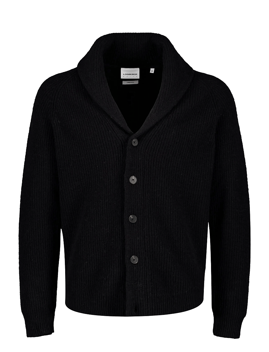 Lindbergh - Lambswool shawlcollar cardigan - kardiganid - black - 0