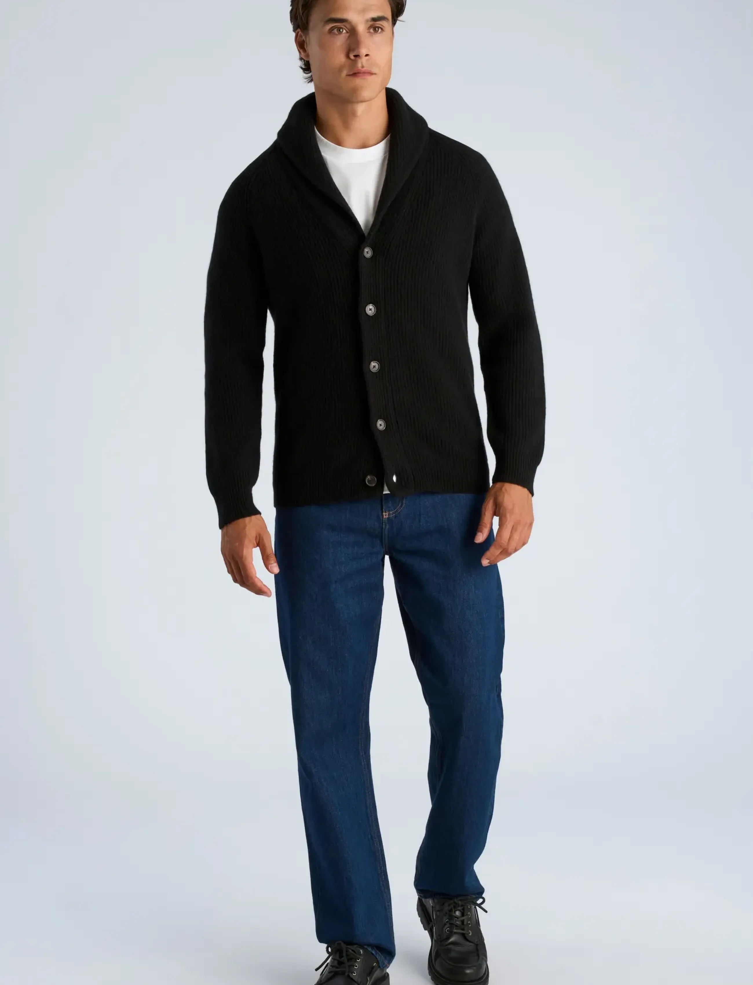 Lindbergh - Lambswool shawlcollar cardigan - cardigans - black - 0